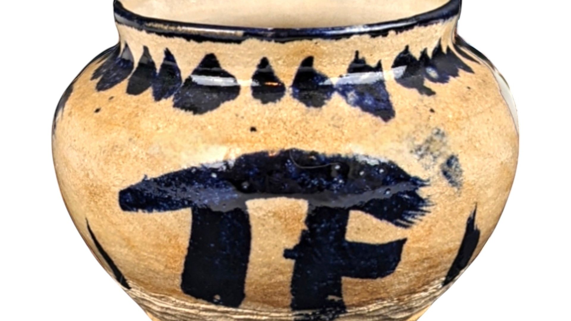 Mid-Century Senty Studio Pottery Bowl – Brutalist Cobalt & Sand Stoneware