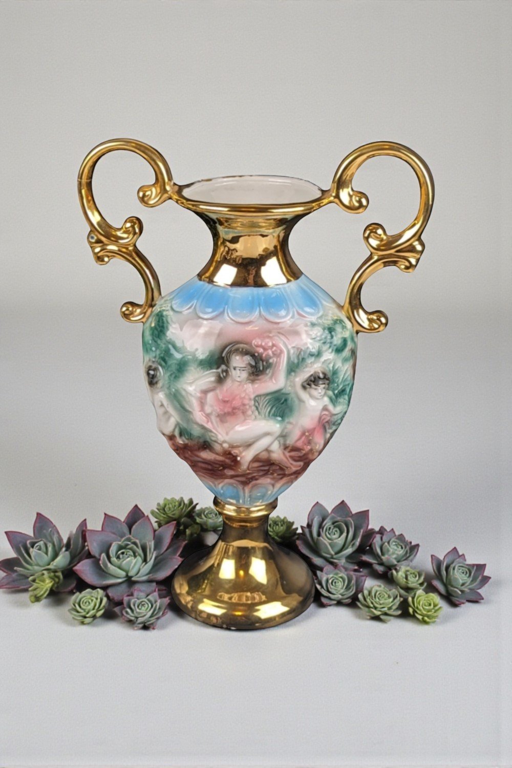 Italian Gilded Cherub Urn Vase