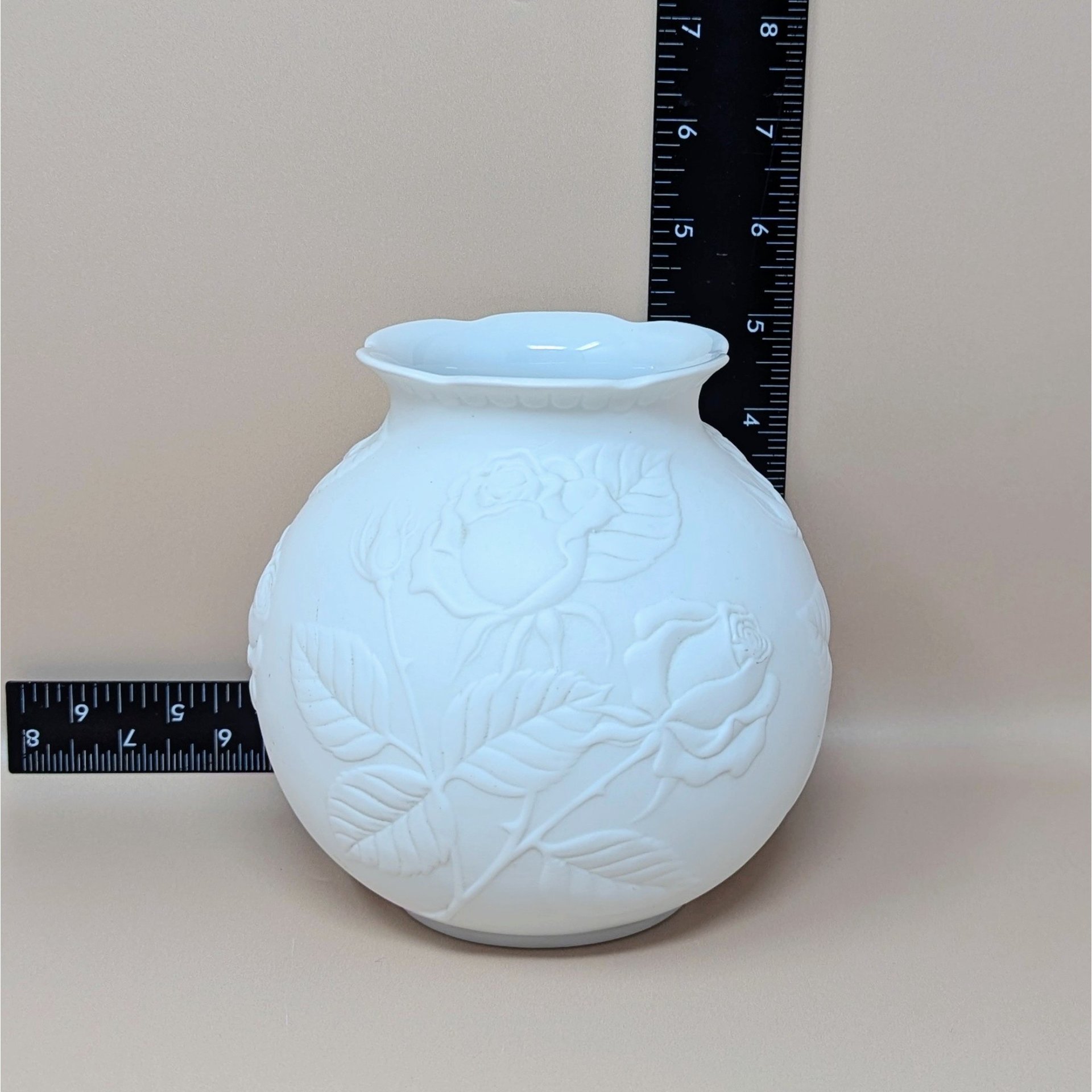 1980s Kaiser West Germany Bisque Vase with Embossed Roses