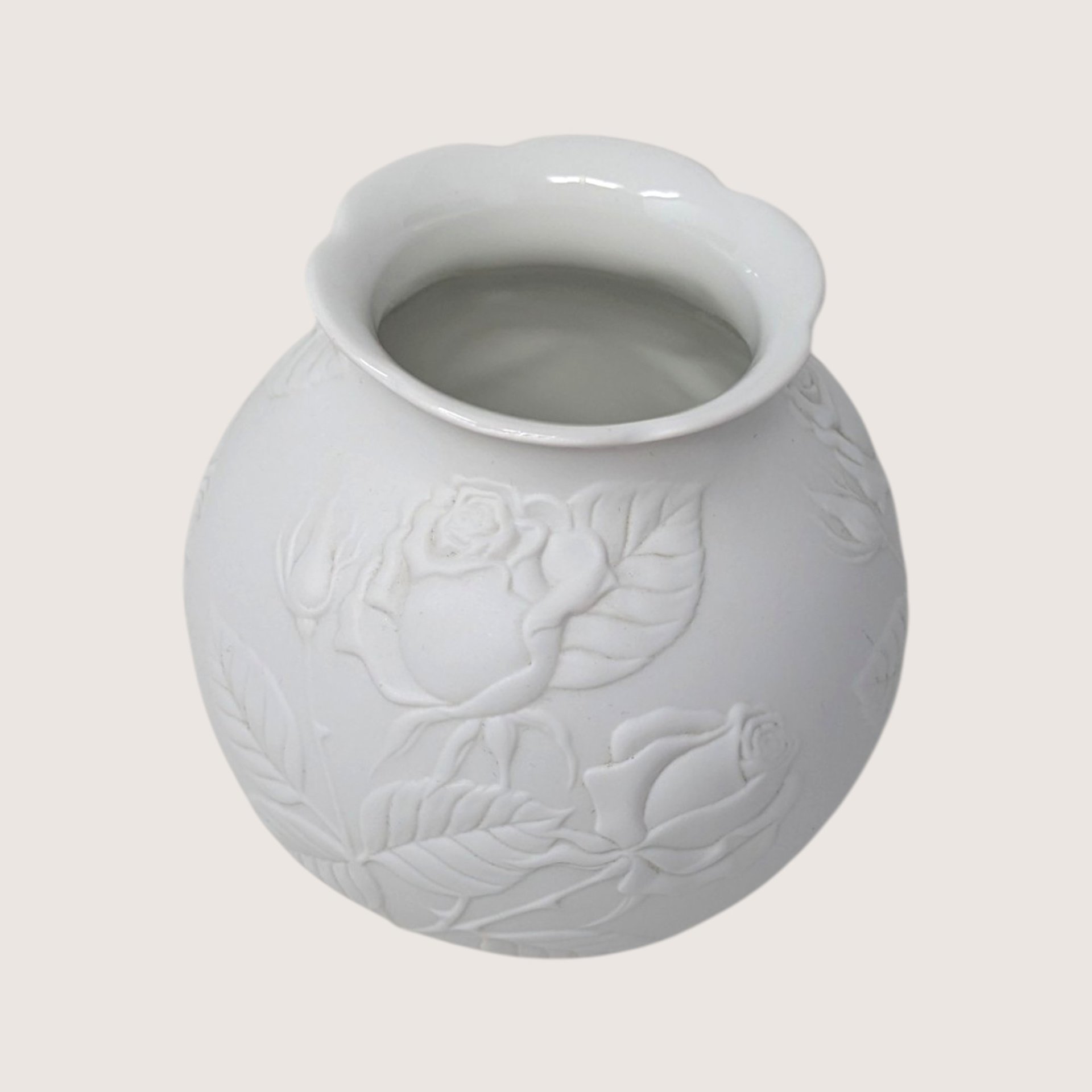 1980s Kaiser Embossed Rose Floral White Porcelain Bisque Vase