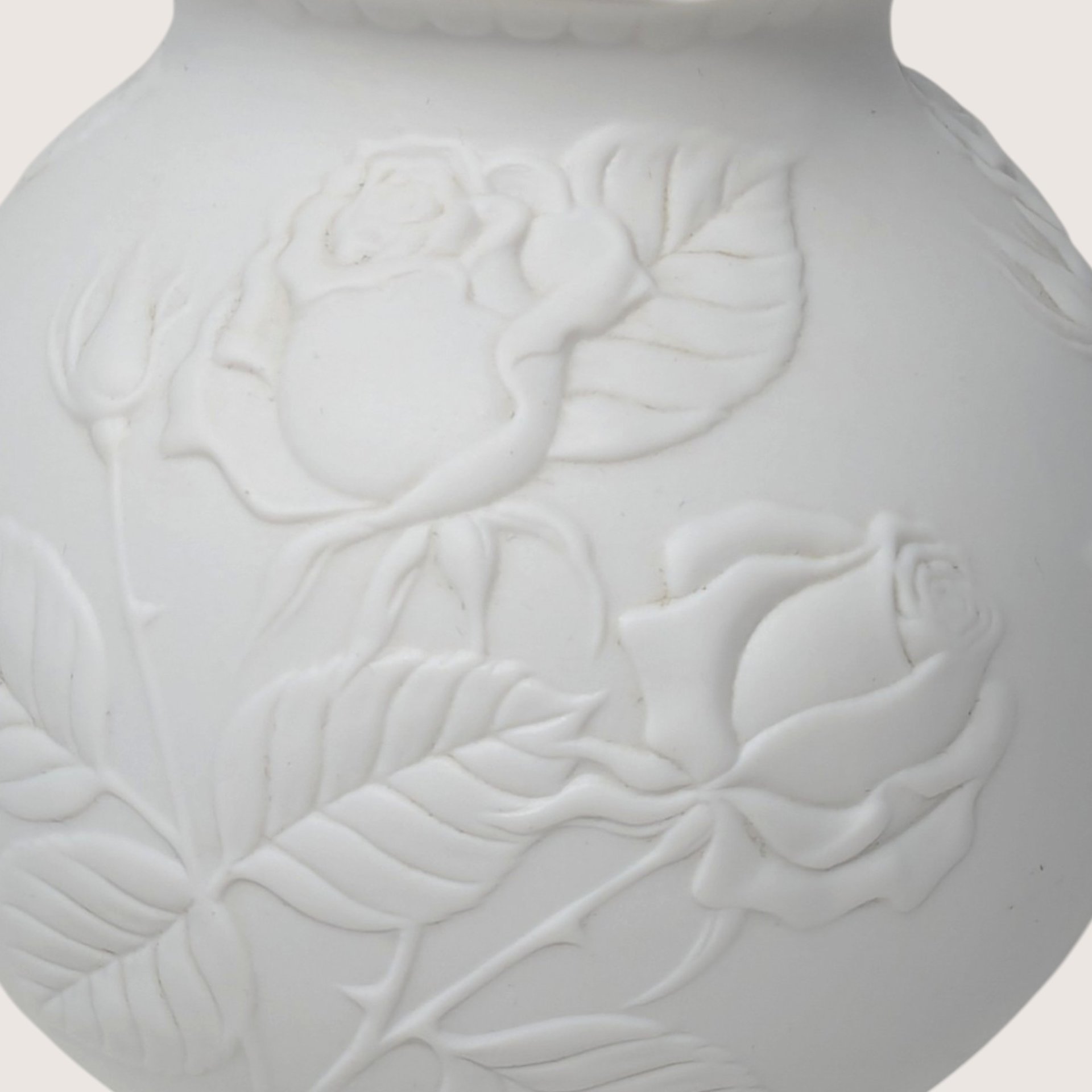 1980s Kaiser Embossed Rose Floral White Porcelain Bisque Vase