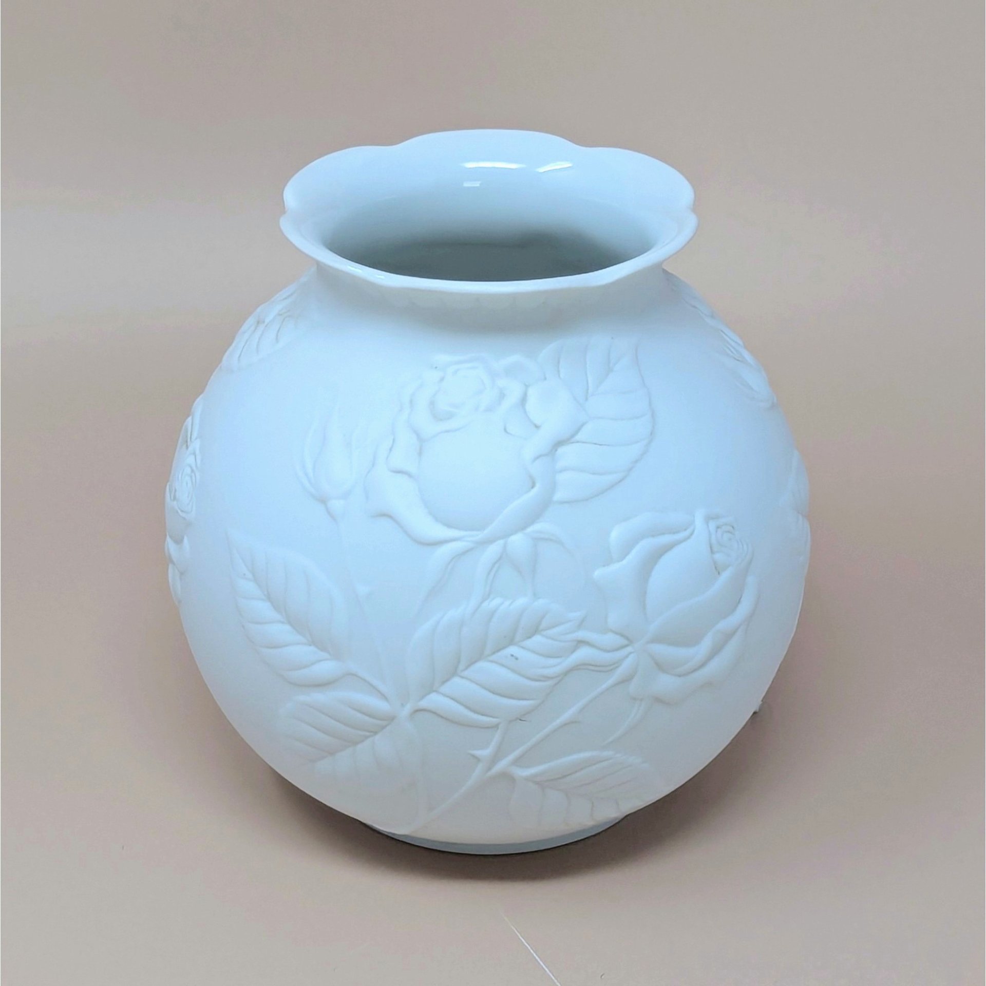 1980s Kaiser West Germany Bisque Vase with Embossed Roses