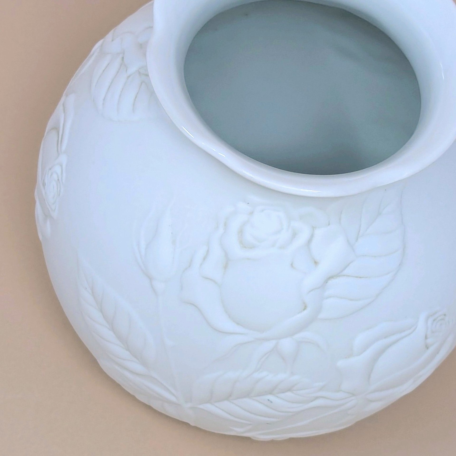 1980s Kaiser West Germany Bisque Vase with Embossed Roses