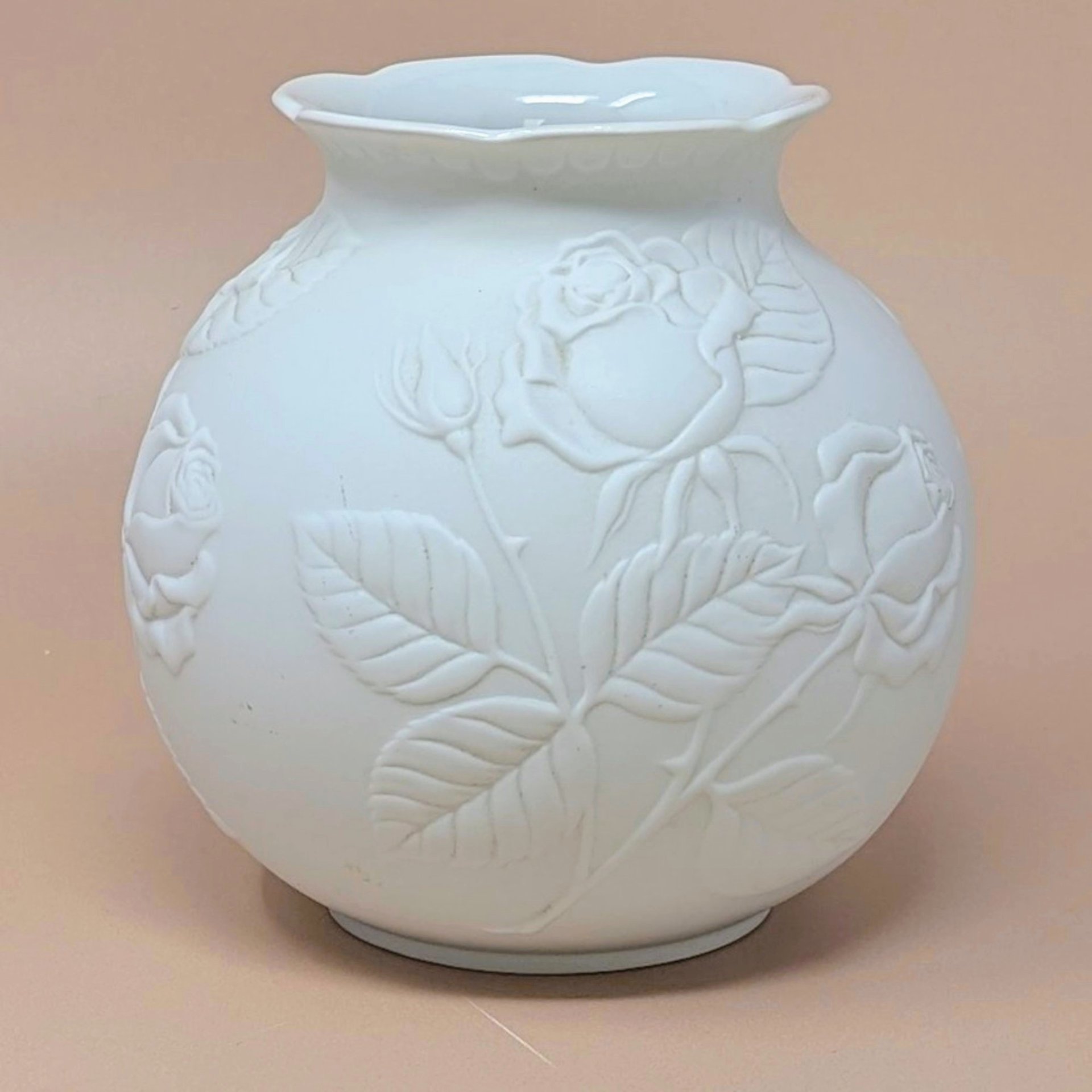 1980s Kaiser West Germany Bisque Vase with Embossed Roses