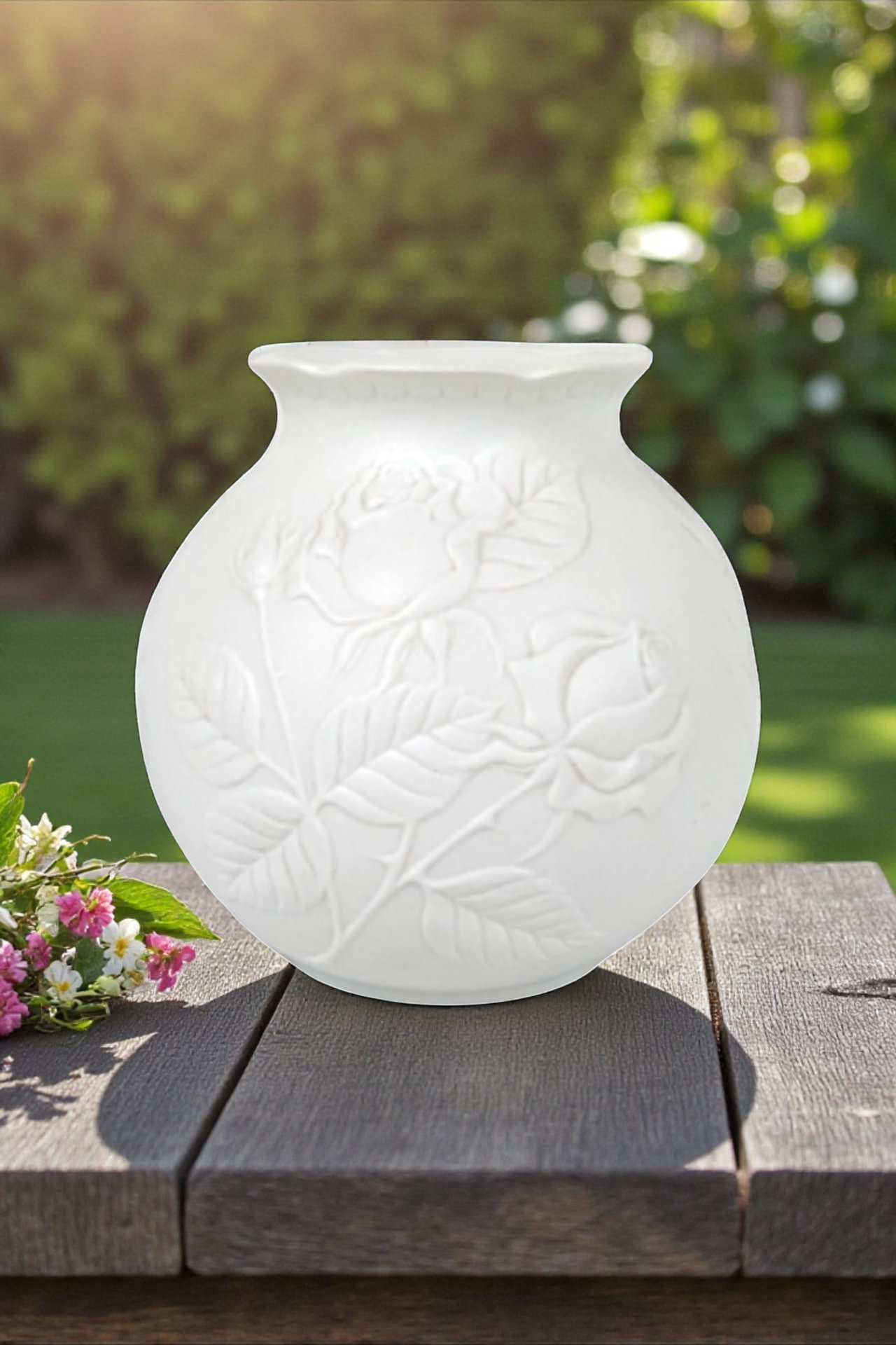Kaiser W. Germany White Bisque Embossed Rose Vase (1980s)