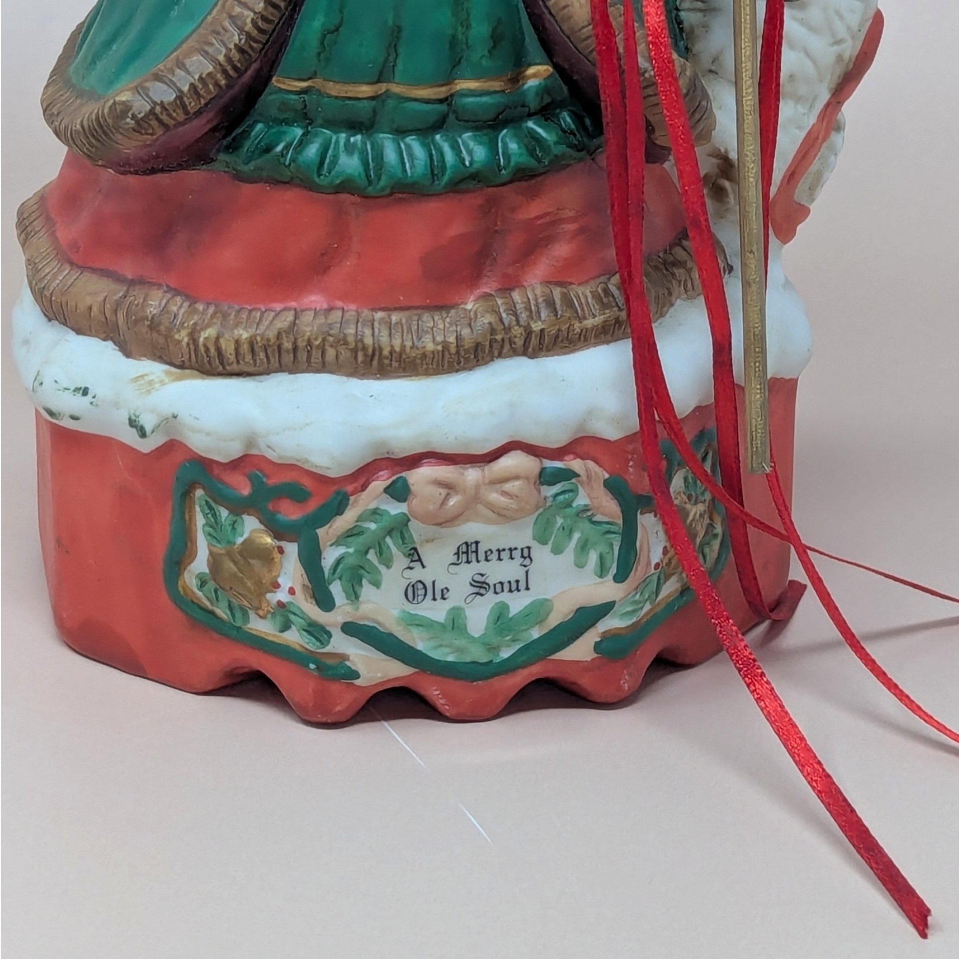 1990s "Merry Old Soul" Santa Music Box – Ceramic Father Christmas with Cat