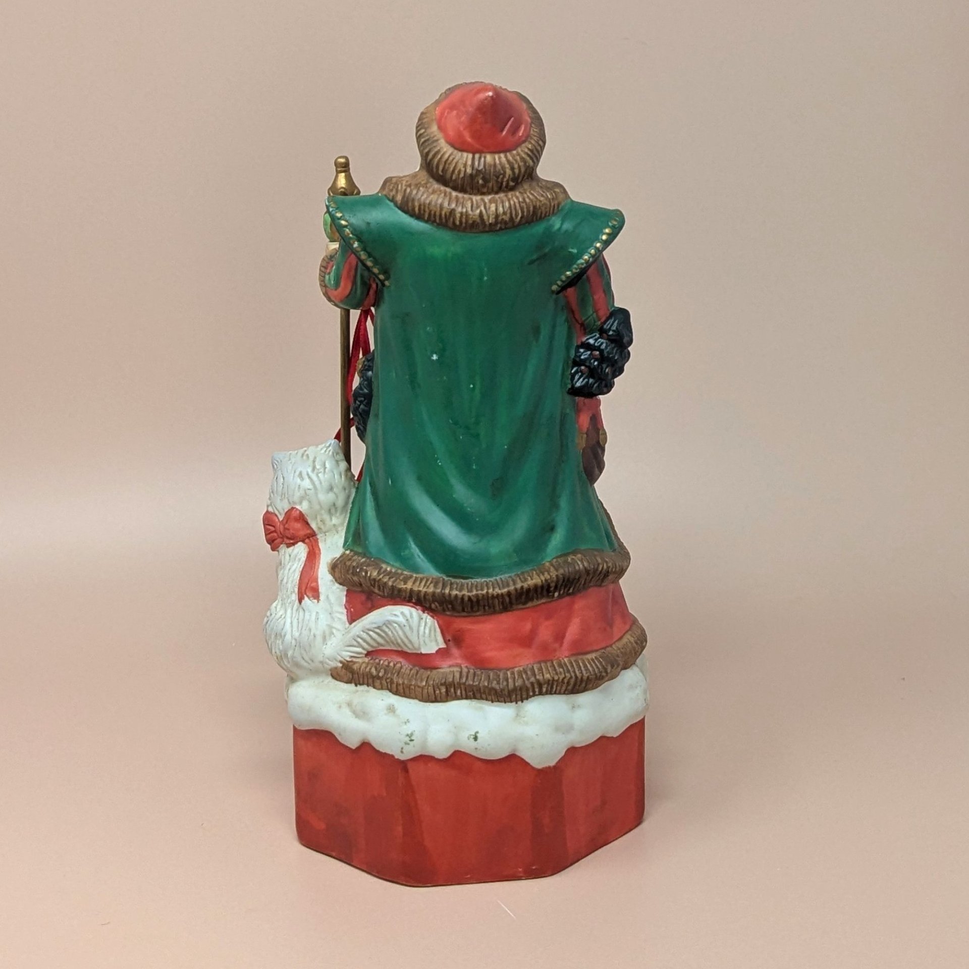 1990s "Merry Old Soul" Santa Music Box – Ceramic Father Christmas with Cat