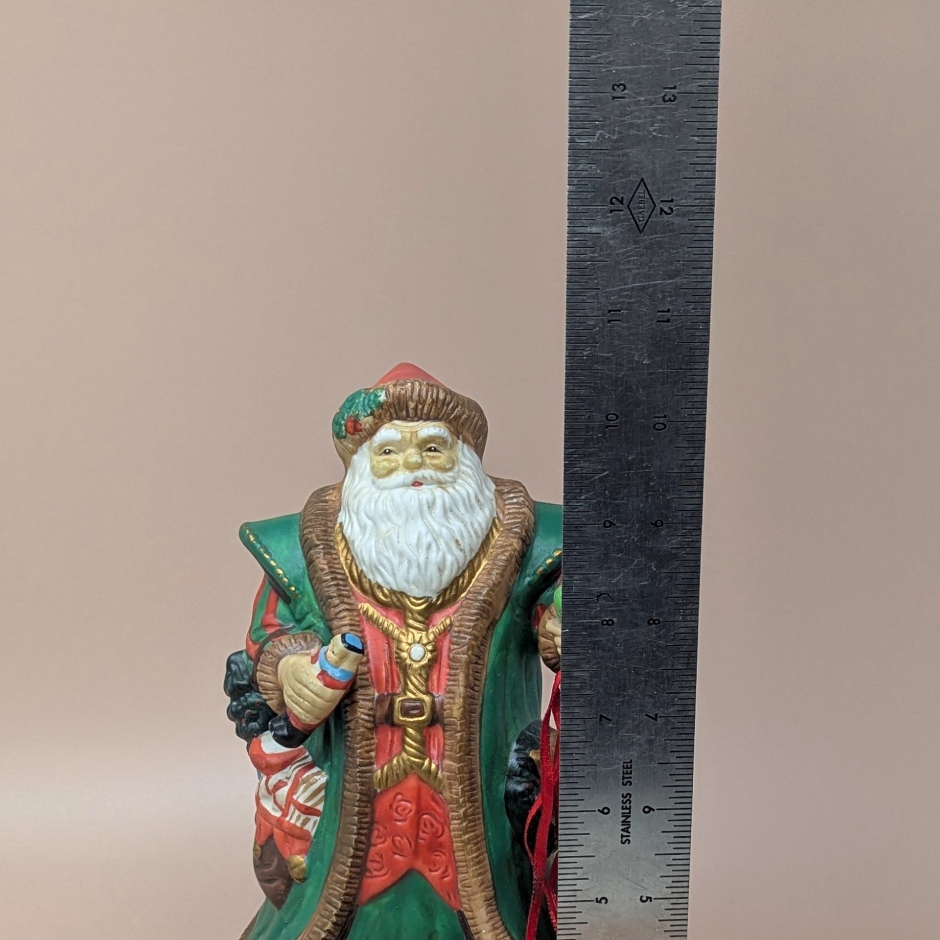 1990s "Merry Old Soul" Santa Music Box – Ceramic Father Christmas with Cat