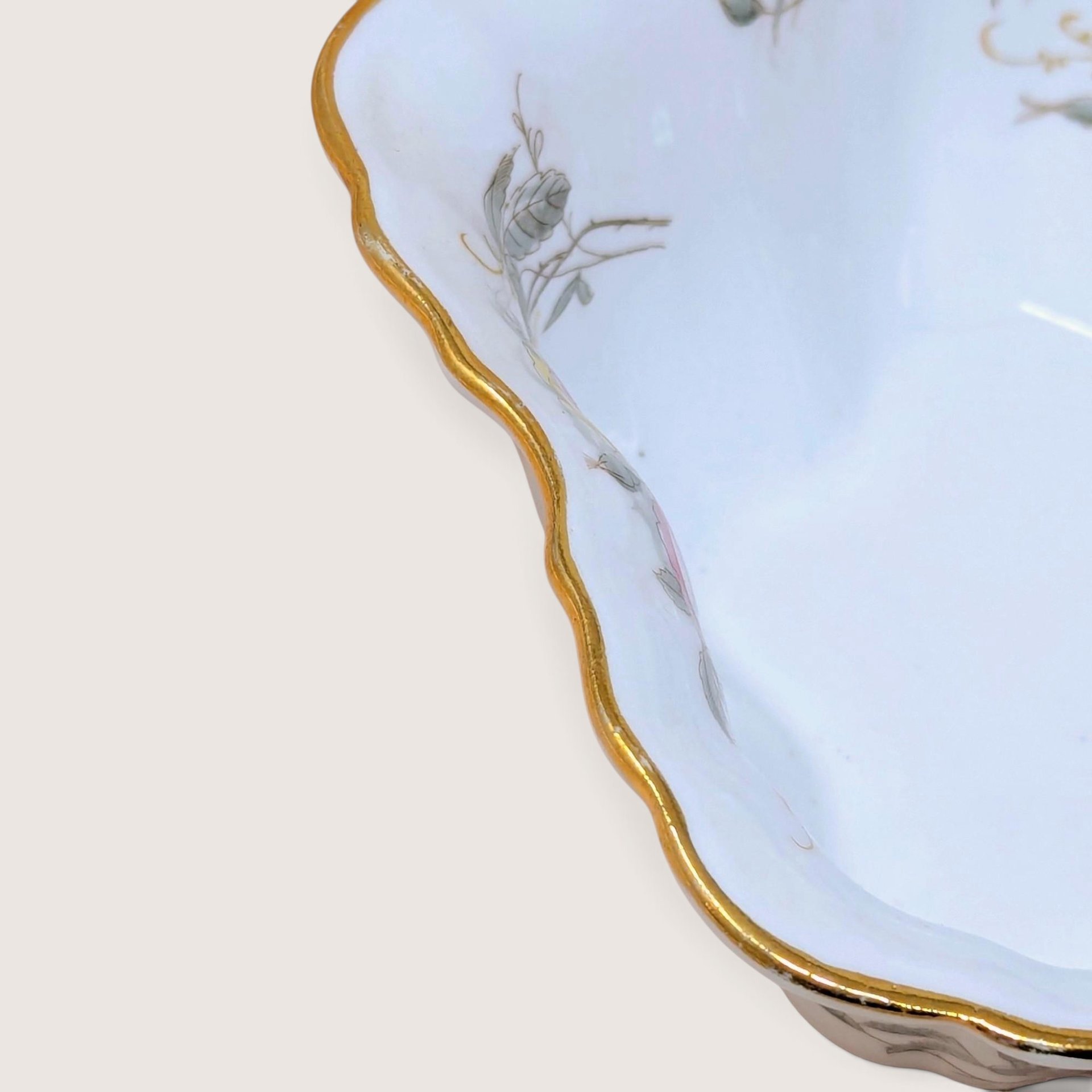 1930s German Pink Yellow Floral Porcelain Serving Bowl 