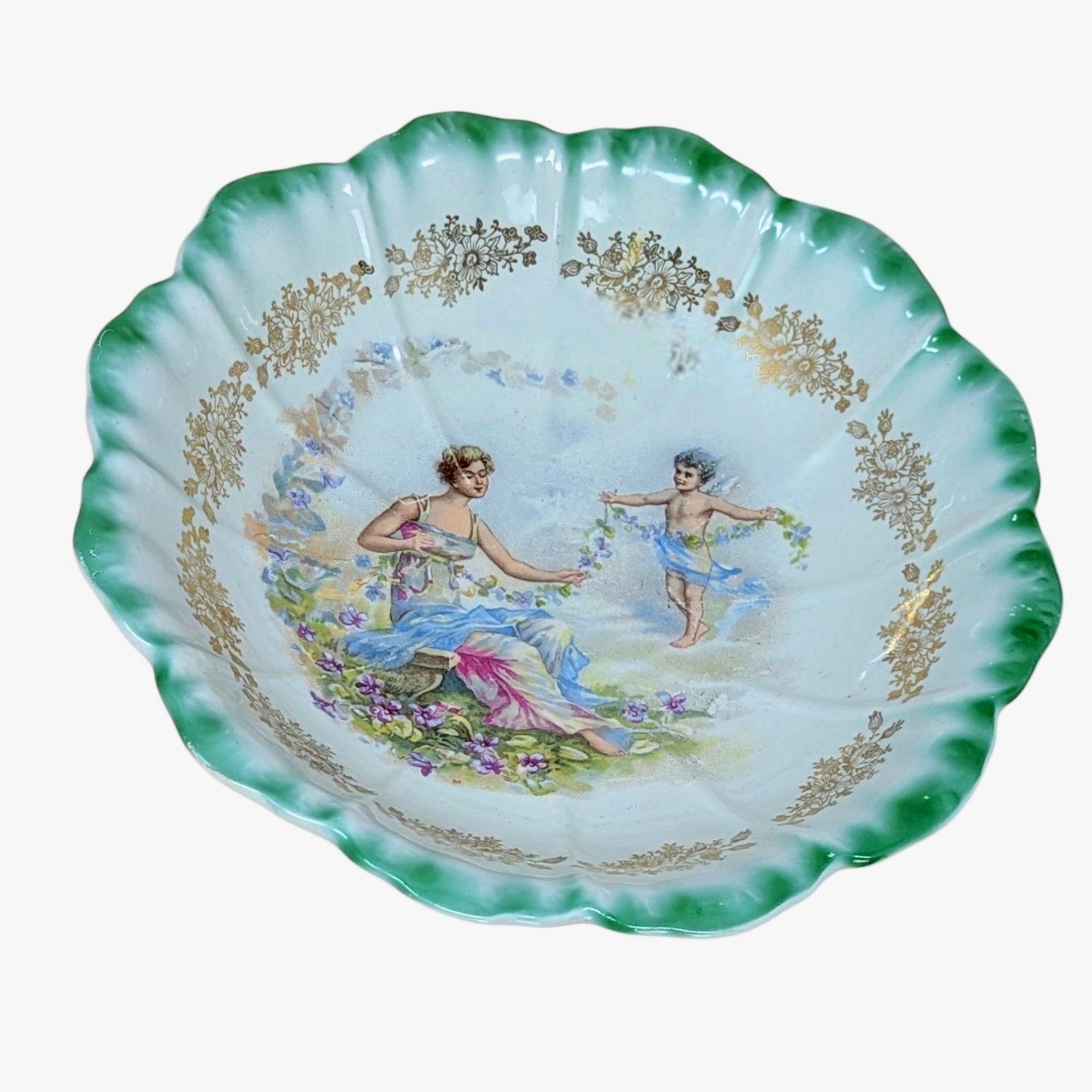 1900s Dresden China Scalloped Bowl 
