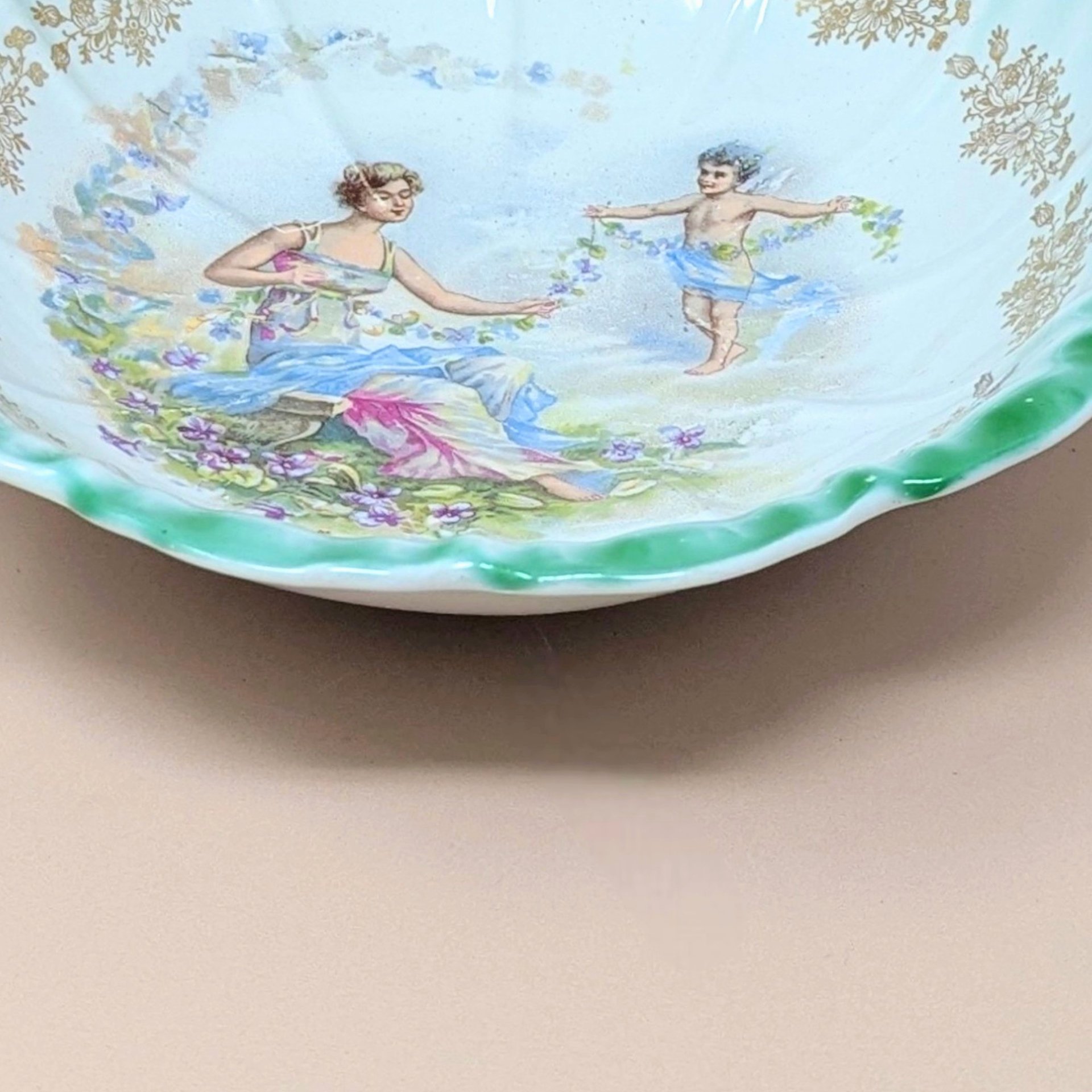 1900s Dresden China Scalloped Bowl 