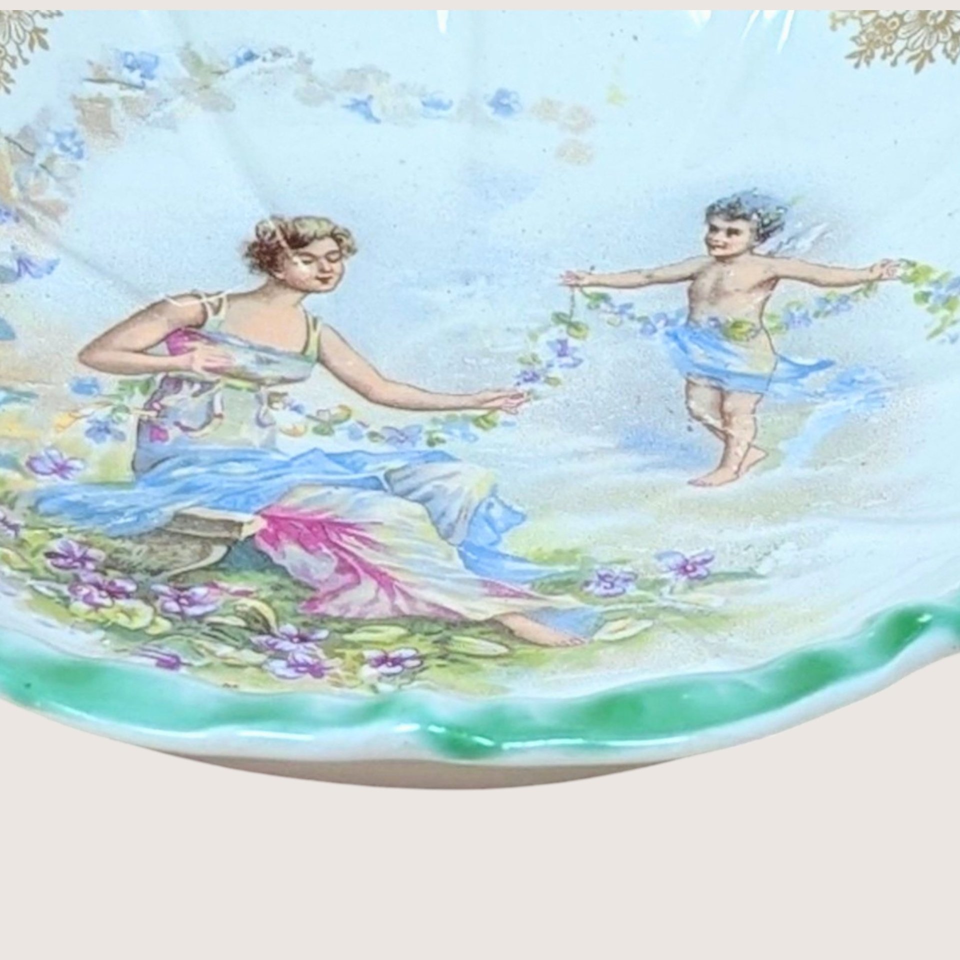 1900s Dresden China Scalloped Bowl 