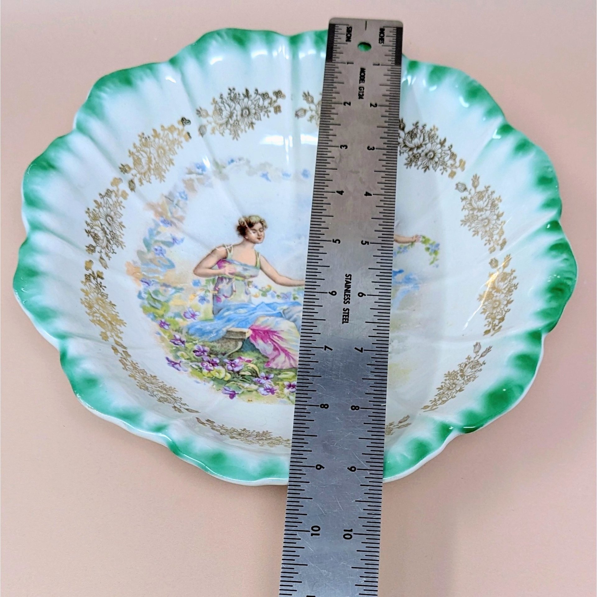 1900s Dresden China Scalloped Bowl 