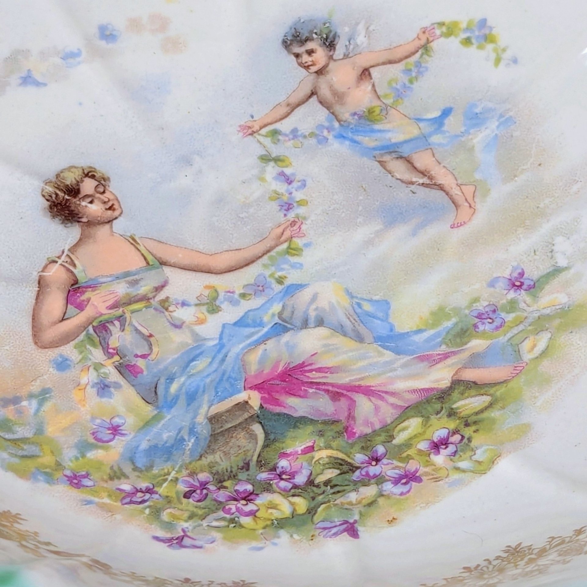 1900s Dresden China Scalloped Bowl 