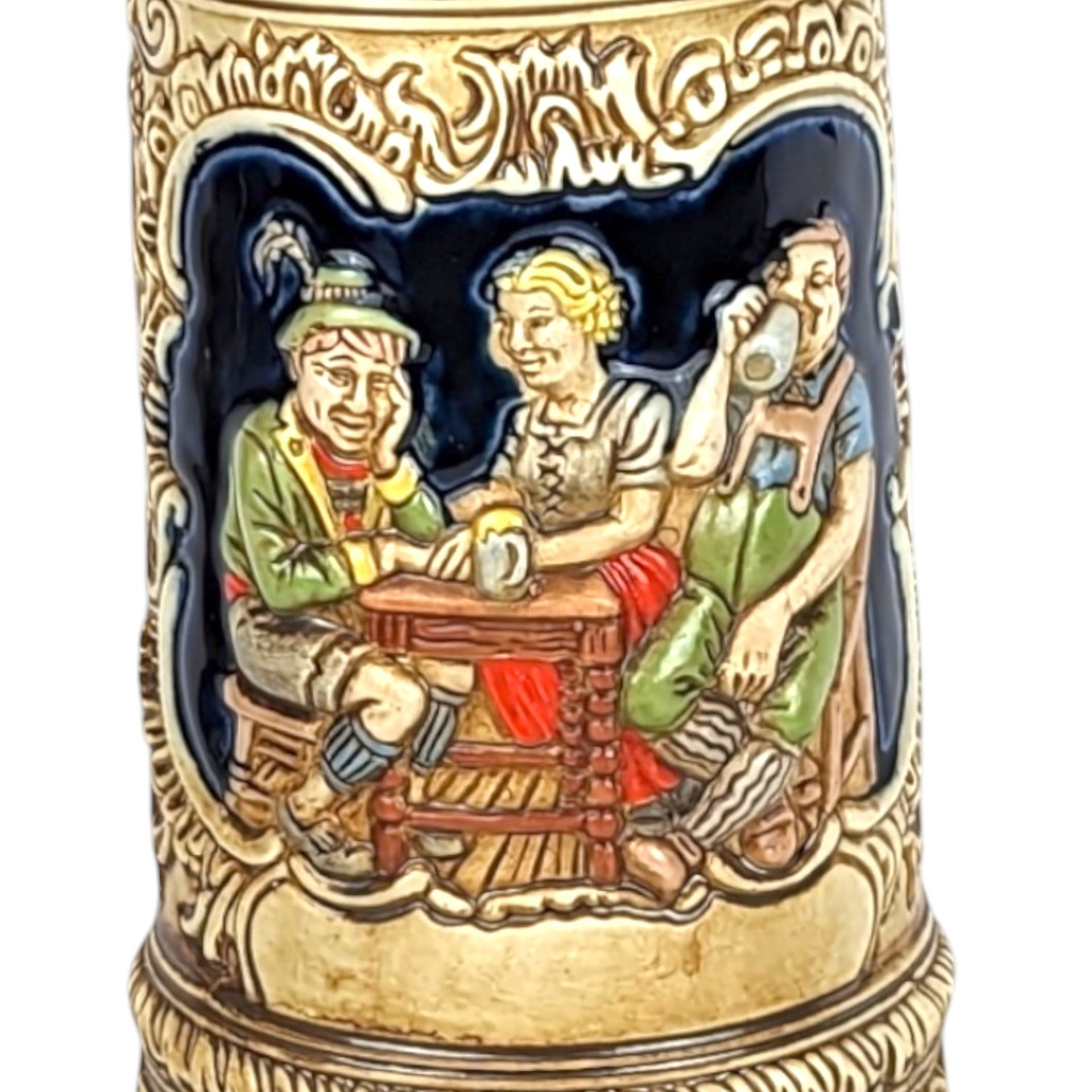 Vintage Ceramarte Brazil Lidded Ceramic Stein, Tavern Scene, 10 Inches - Collectible