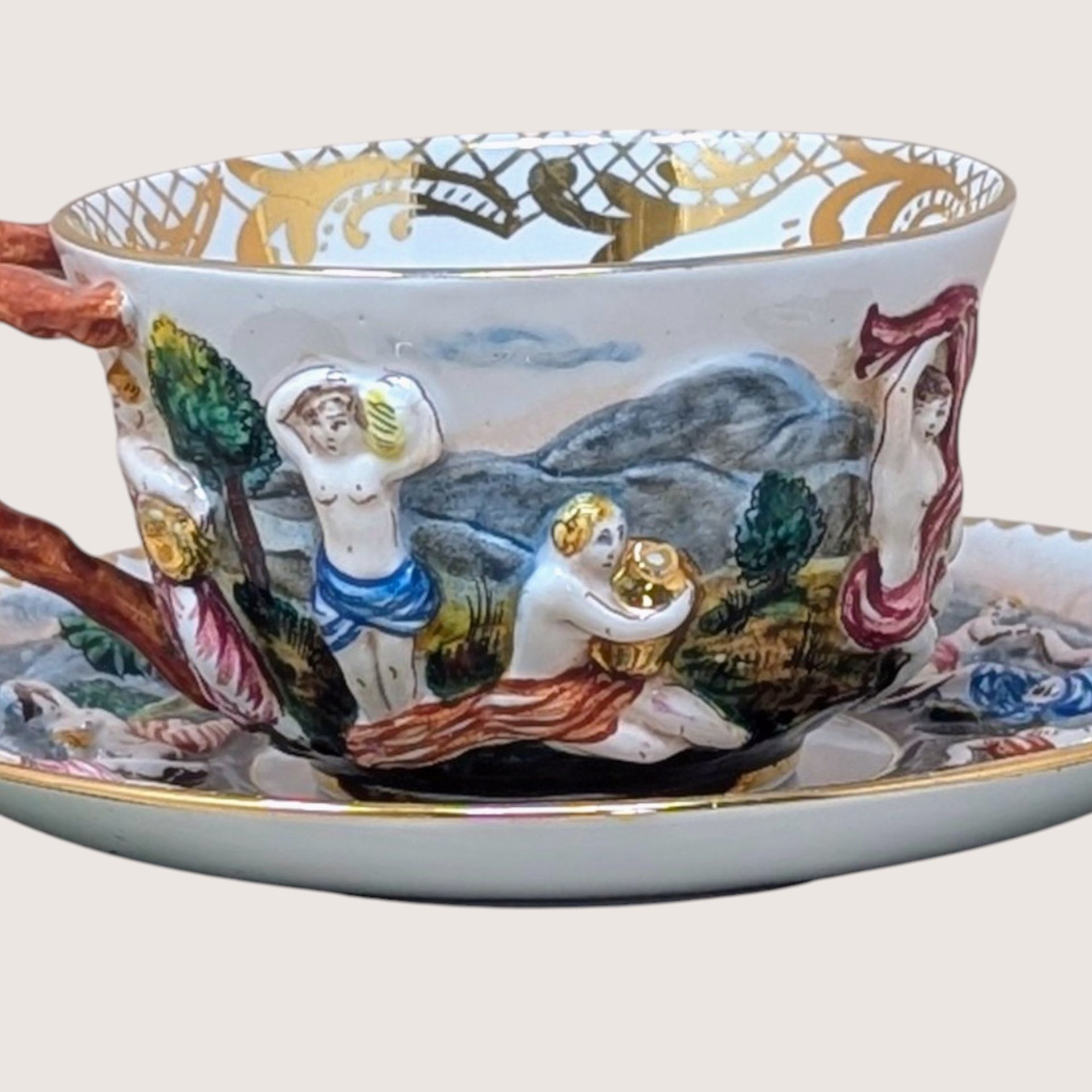 Mid-Century Capodimonte Artistic Cup & Saucer 