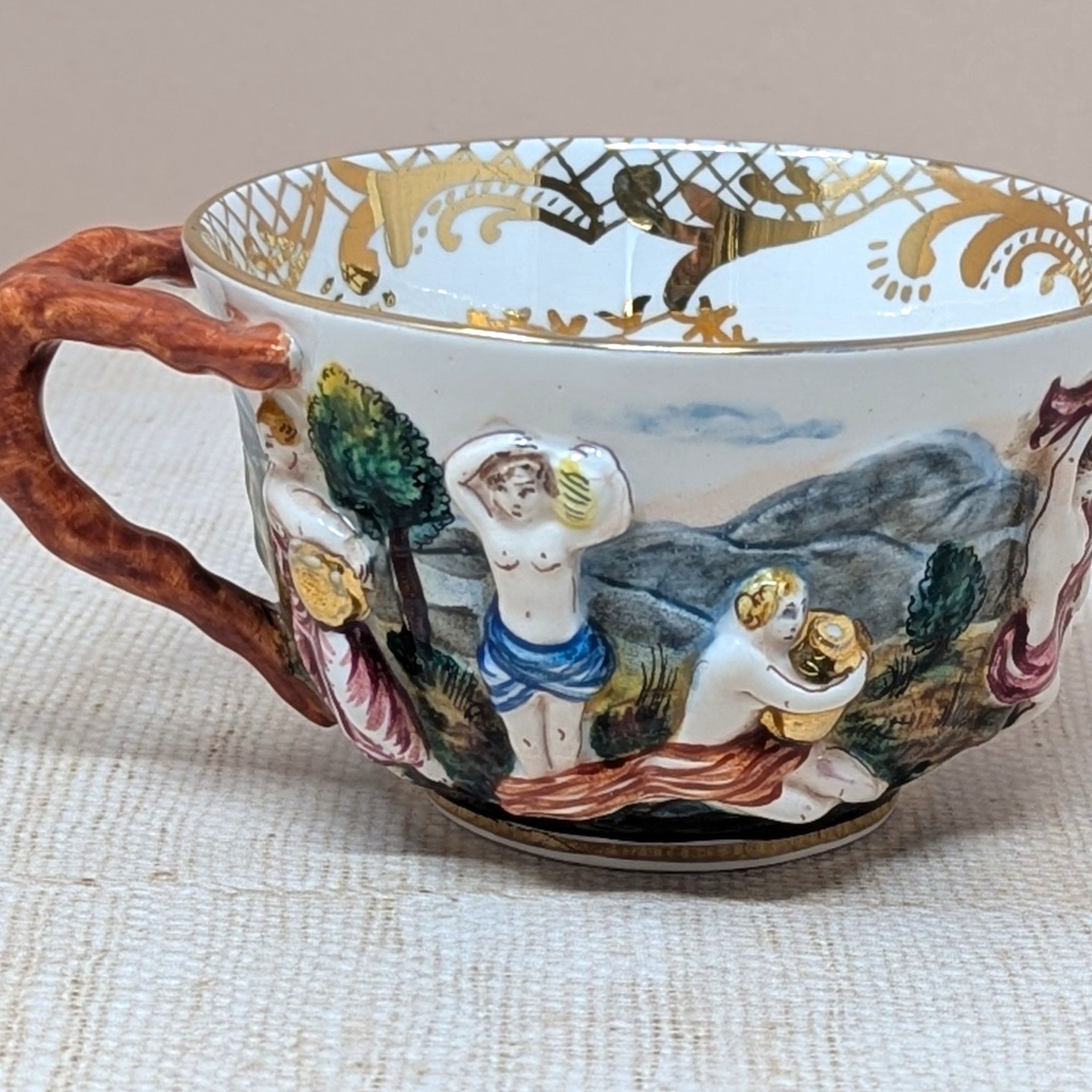 Mid-Century Capodimonte Artistic Cup & Saucer – Italian Relief Porcelain
