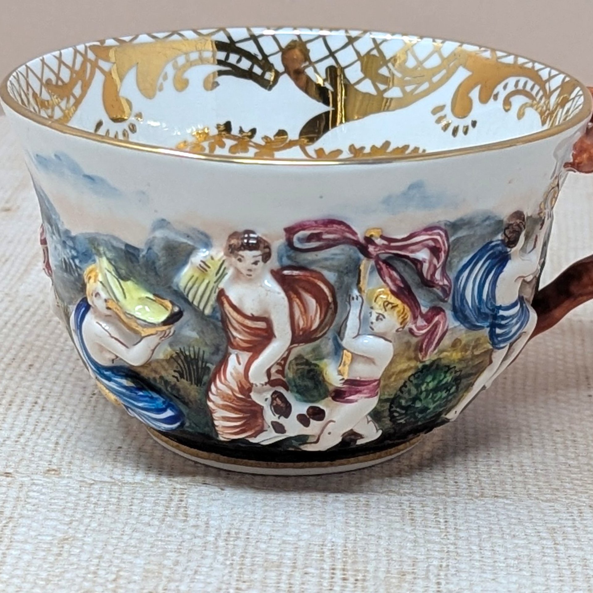 Mid-Century Capodimonte Artistic Cup & Saucer – Italian Relief Porcelain