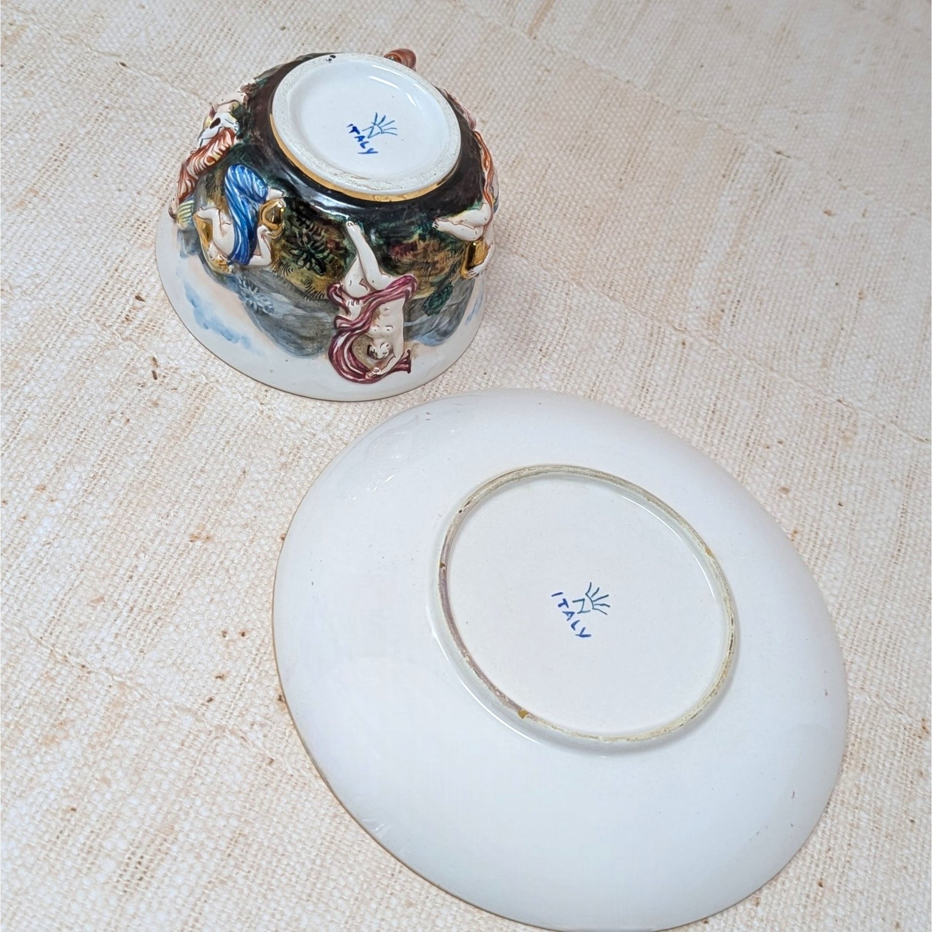 Mid-Century Capodimonte Artistic Cup & Saucer – Italian Relief Porcelain