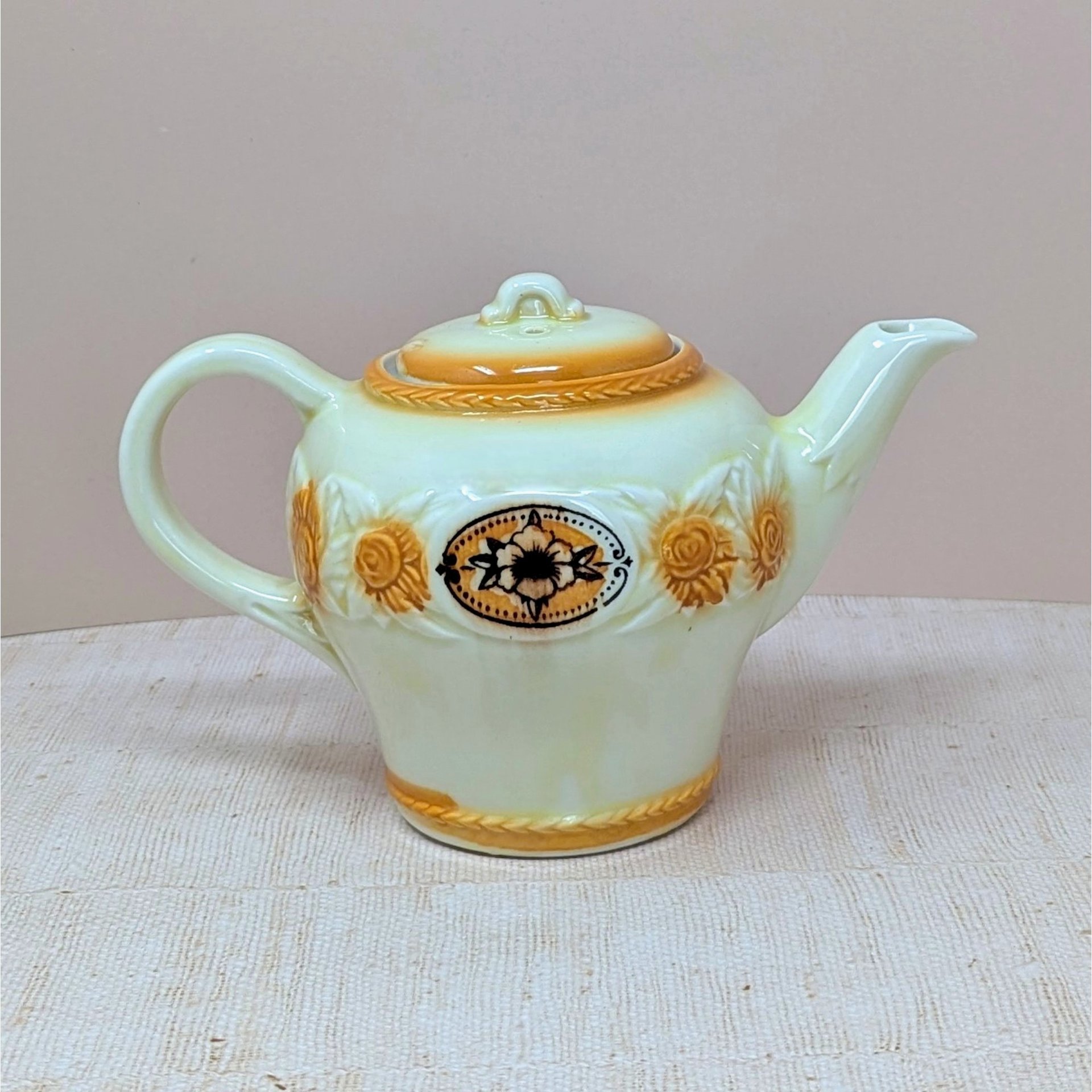 1930s  Brown Medallion Porcelier Vitreous China Teapot