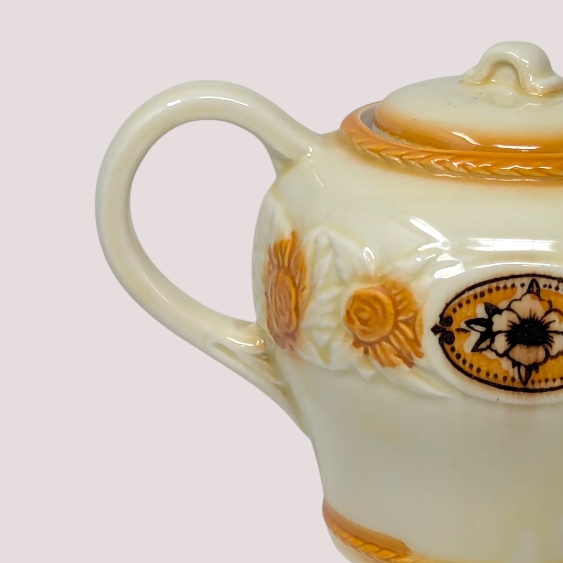 Mid Century Porcelier Ceramic Brown Medallion Teapot