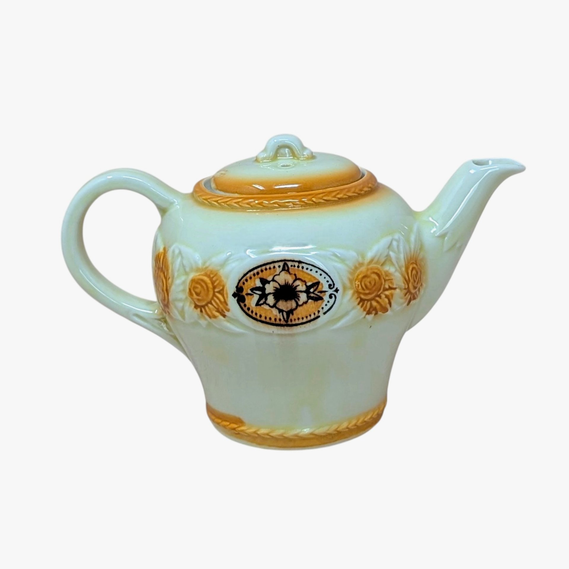 1930s  Brown Medallion Porcelier Vitreous China Teapot