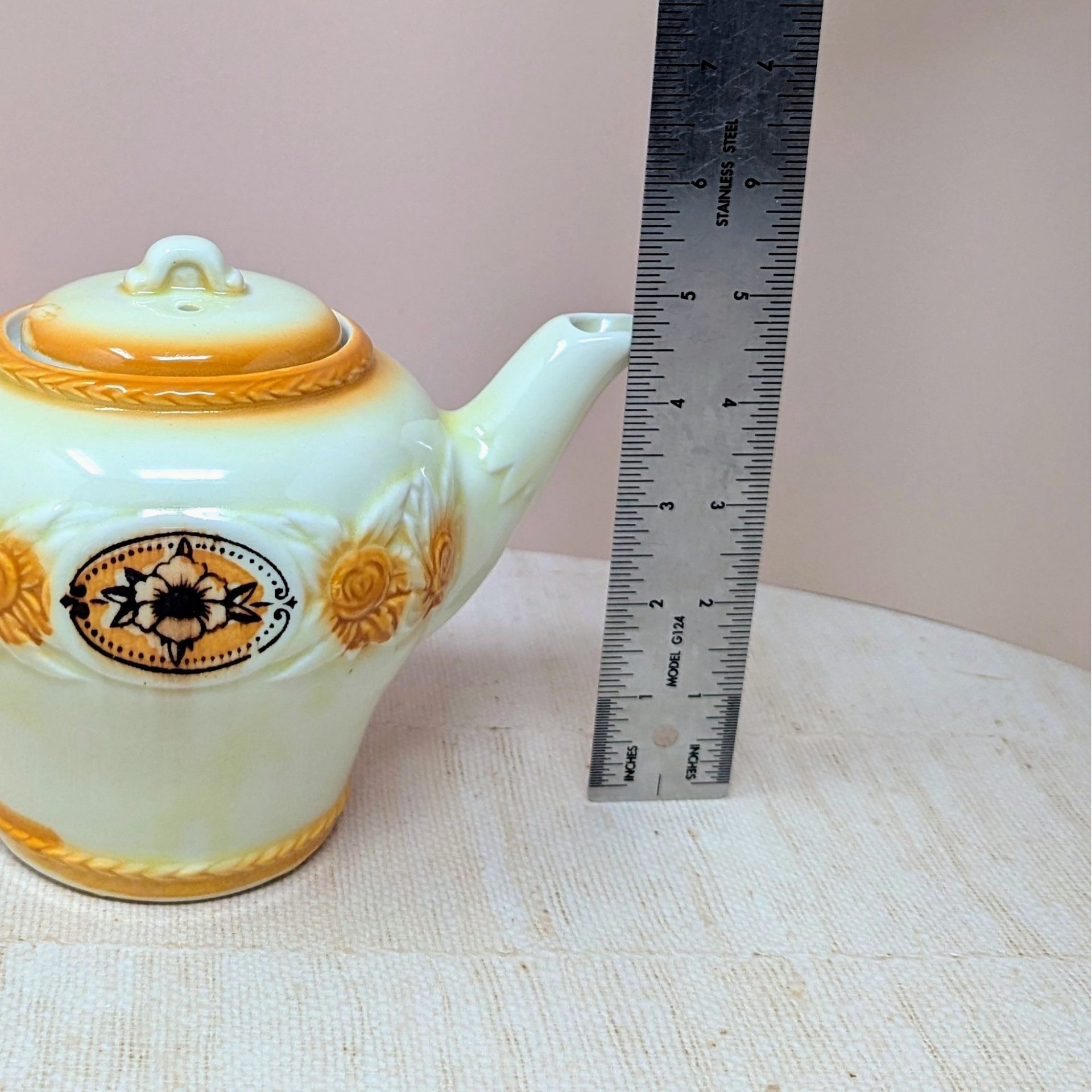 1930s  Brown Medallion Porcelier Vitreous China Teapot