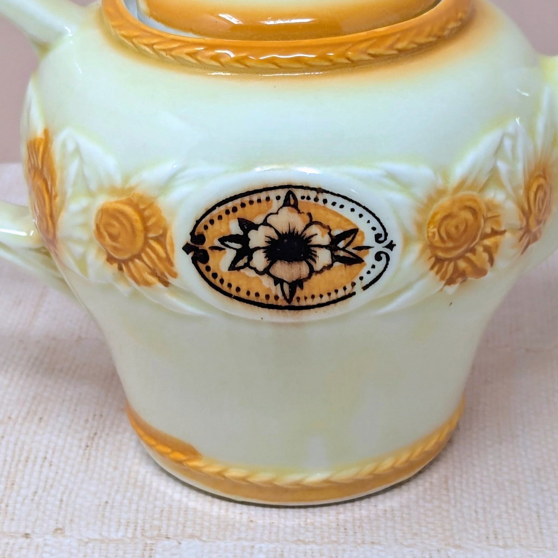 1930s  Brown Medallion Porcelier Vitreous China Teapot