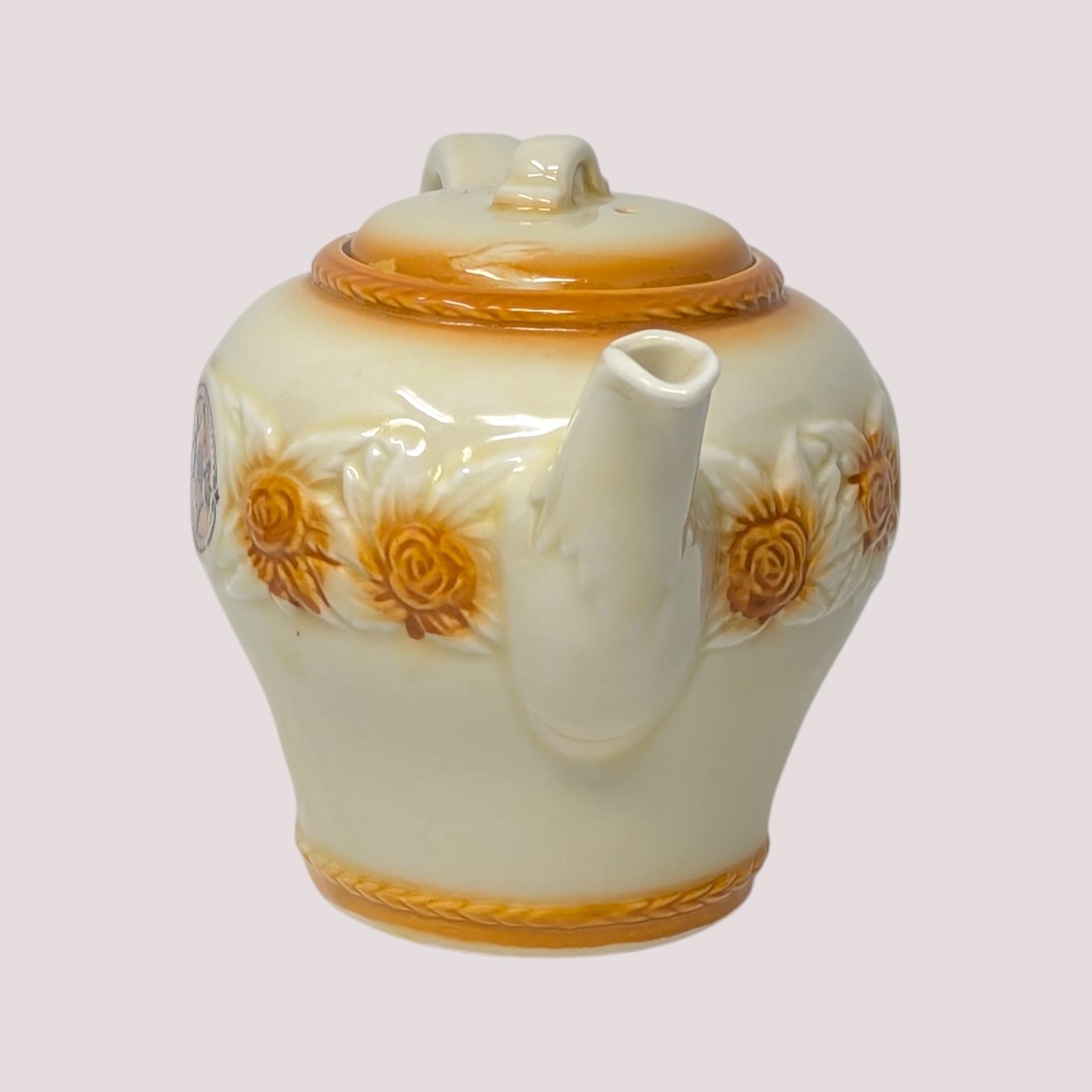 Mid Century Porcelier Ceramic Brown Medallion Teapot