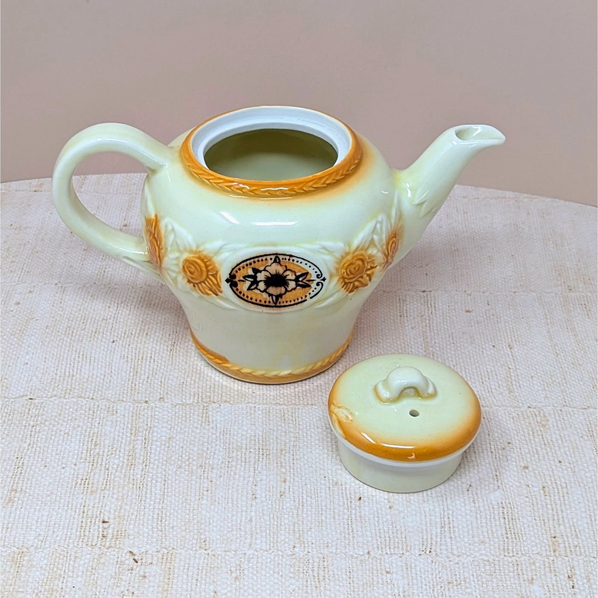 1930s  Brown Medallion Porcelier Vitreous China Teapot