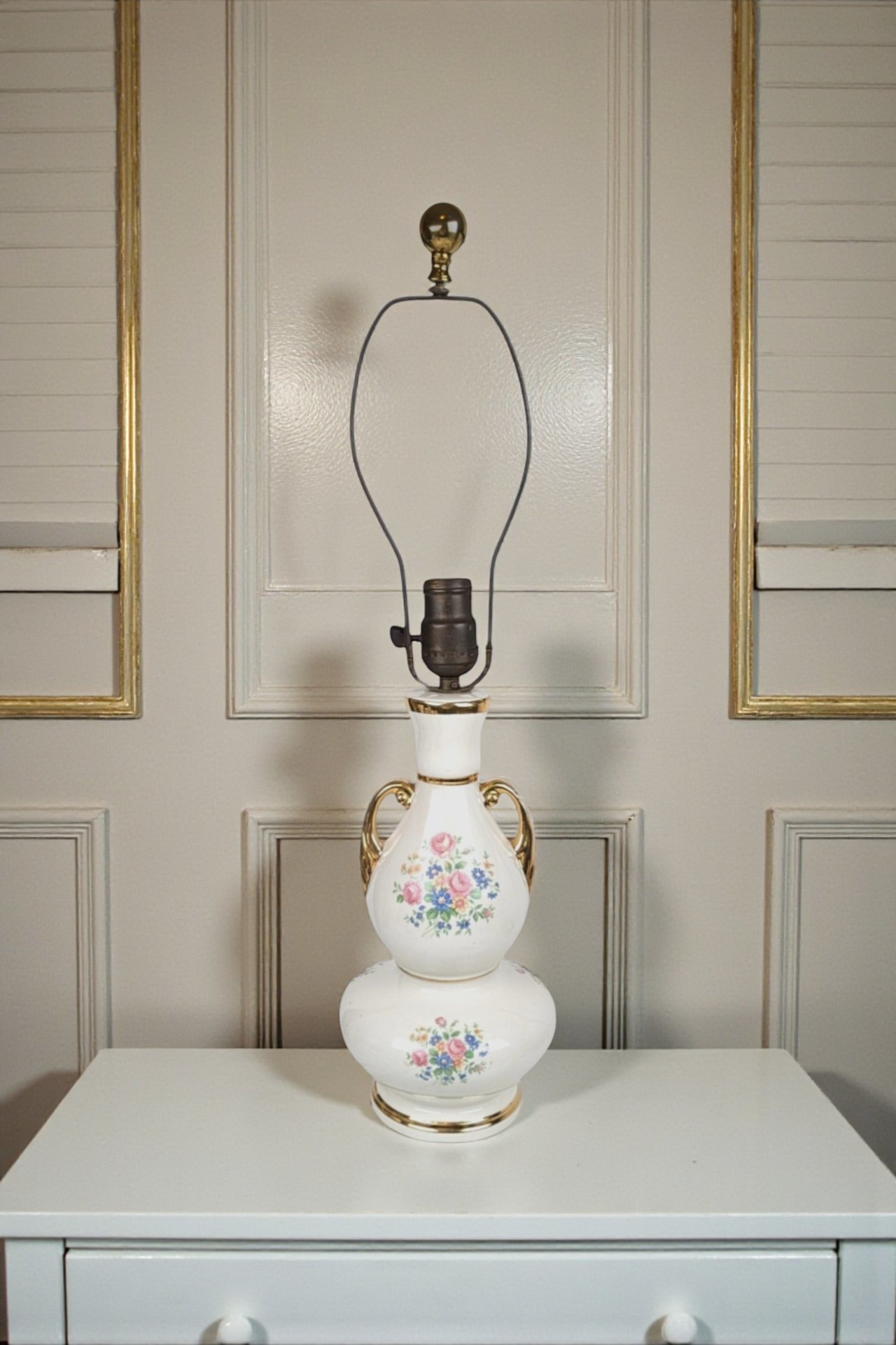 Large Vintage Floral Ceramic Lamp