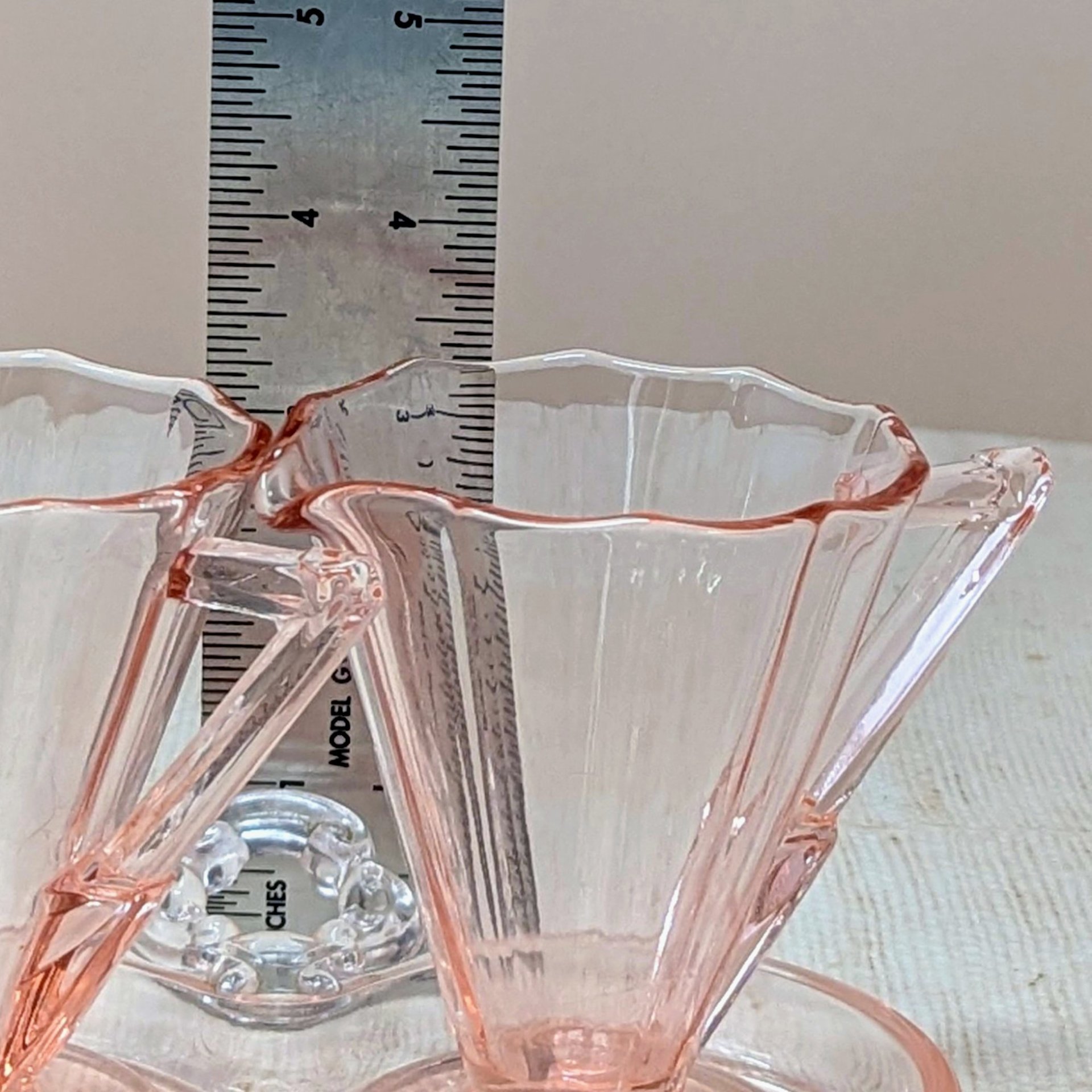 1930s Cambridge Pink Glass Decagon Cream and Sugar Set 