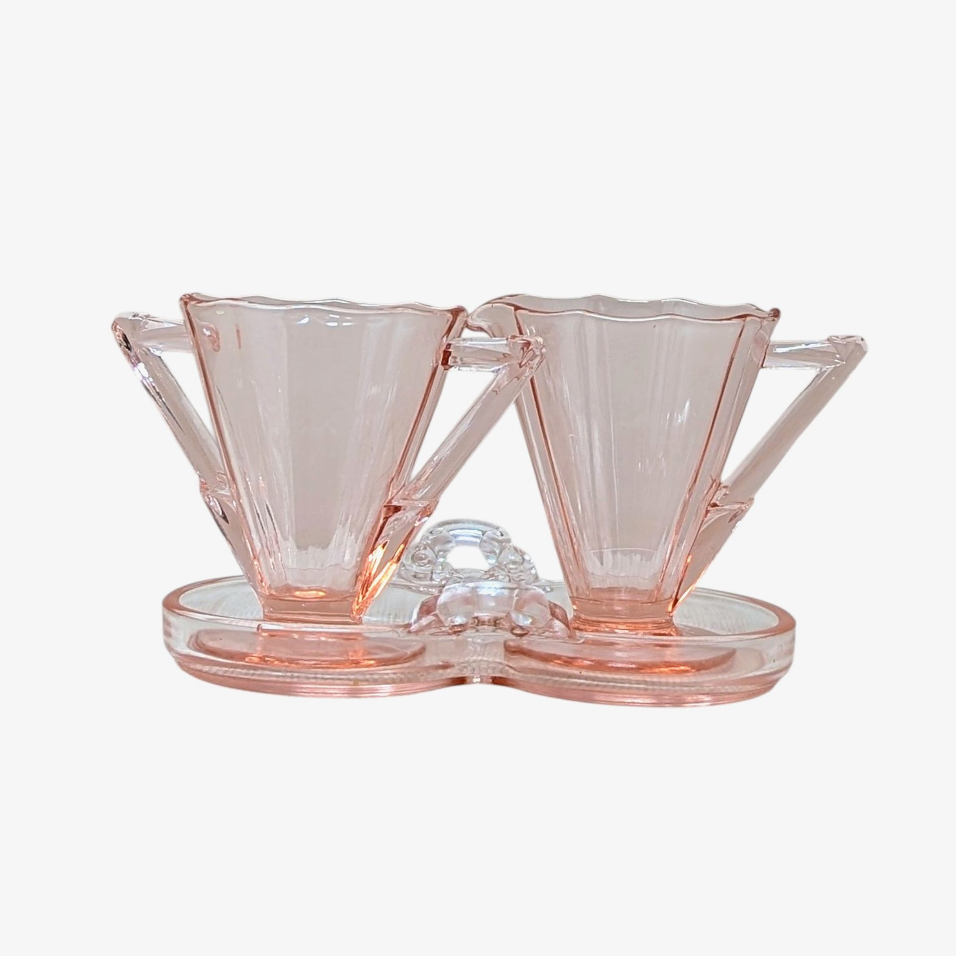 1930s Cambridge Pink Glass Decagon Cream and Sugar Set 