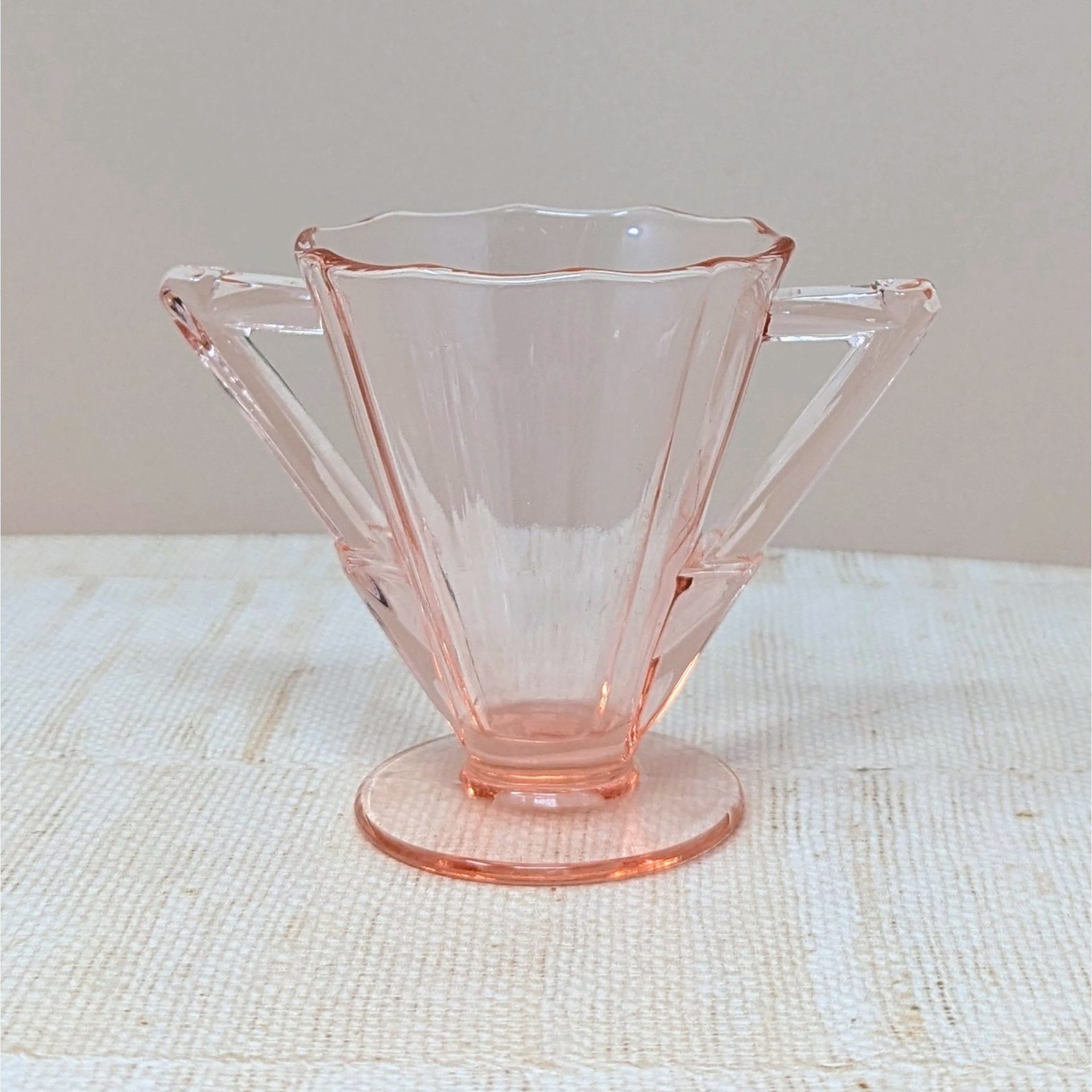 1930s Cambridge Pink Glass Decagon Cream and Sugar Set 