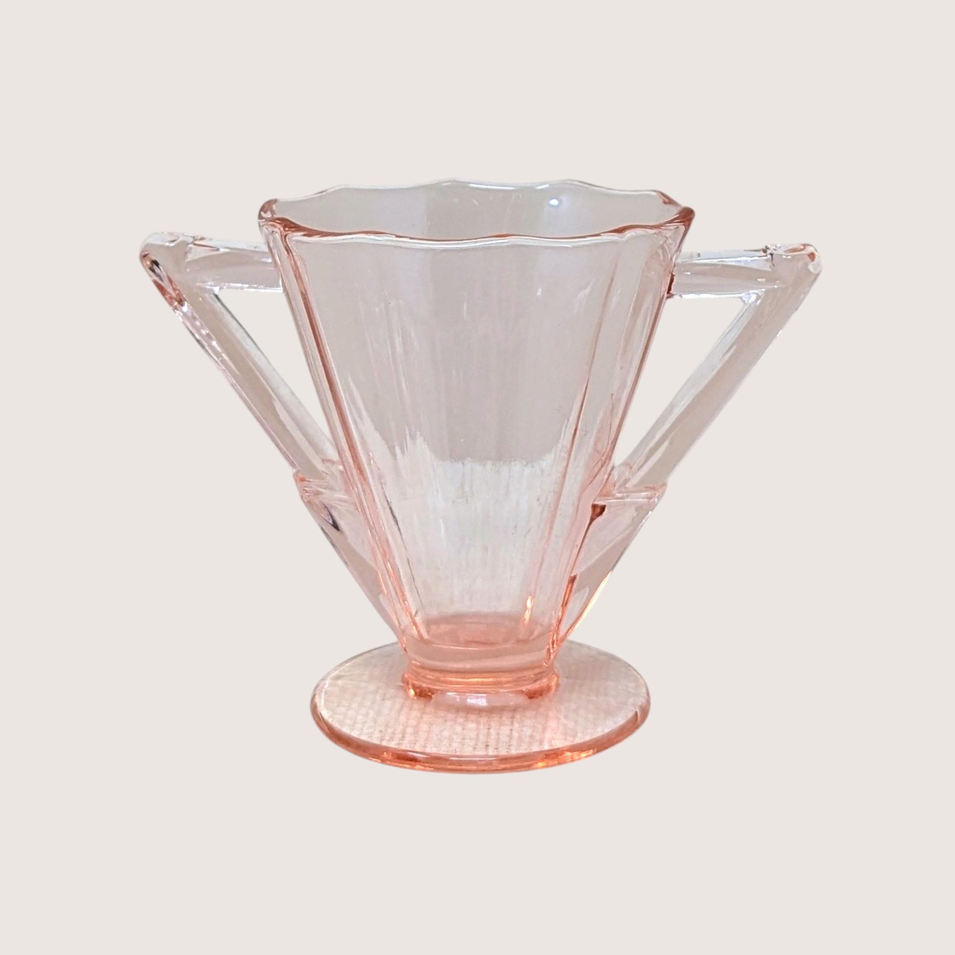 1930s Cambridge Pink Glass Decagon Cream and Sugar Set 