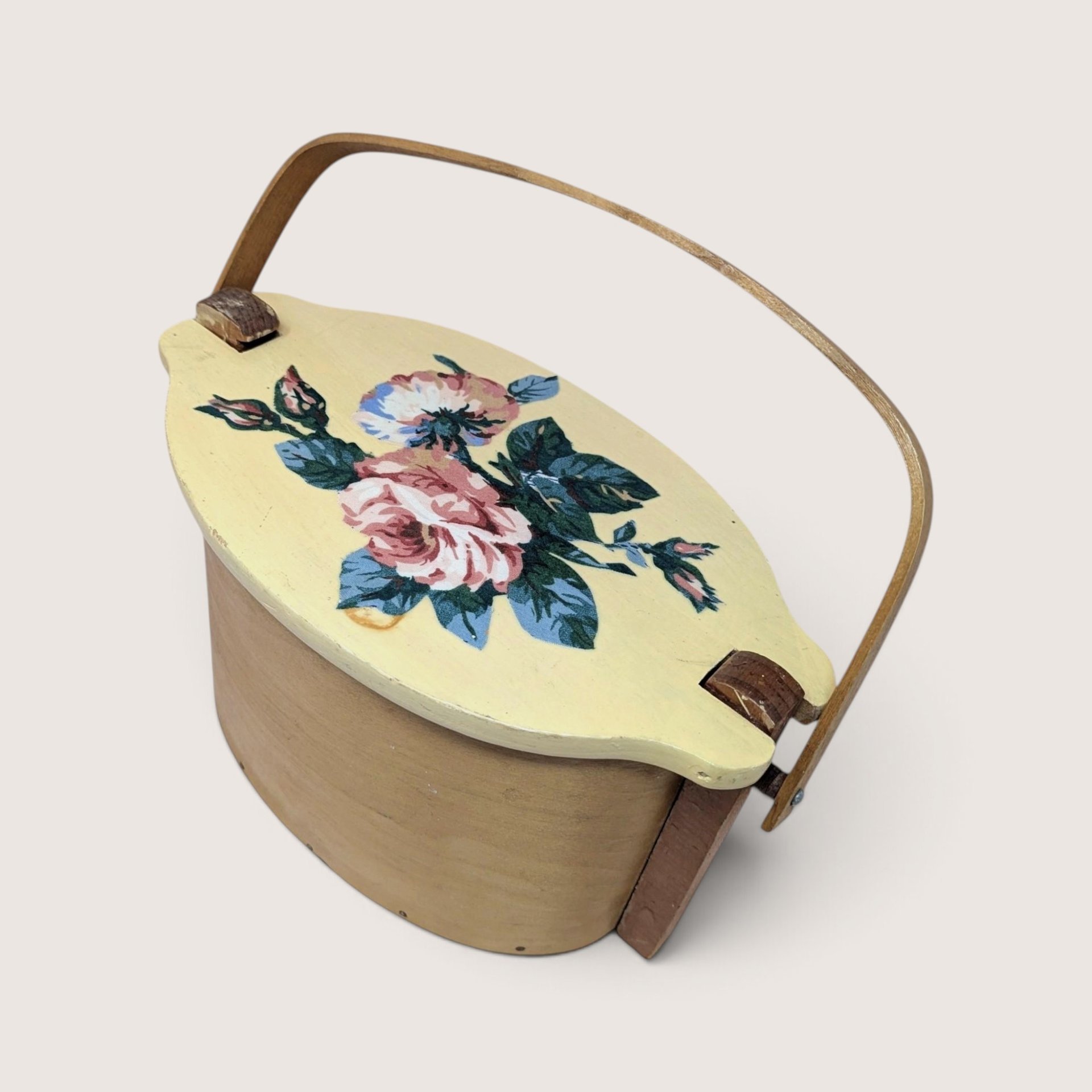 Mid Century Putney Basketville Wooden Floral Lidded Basket