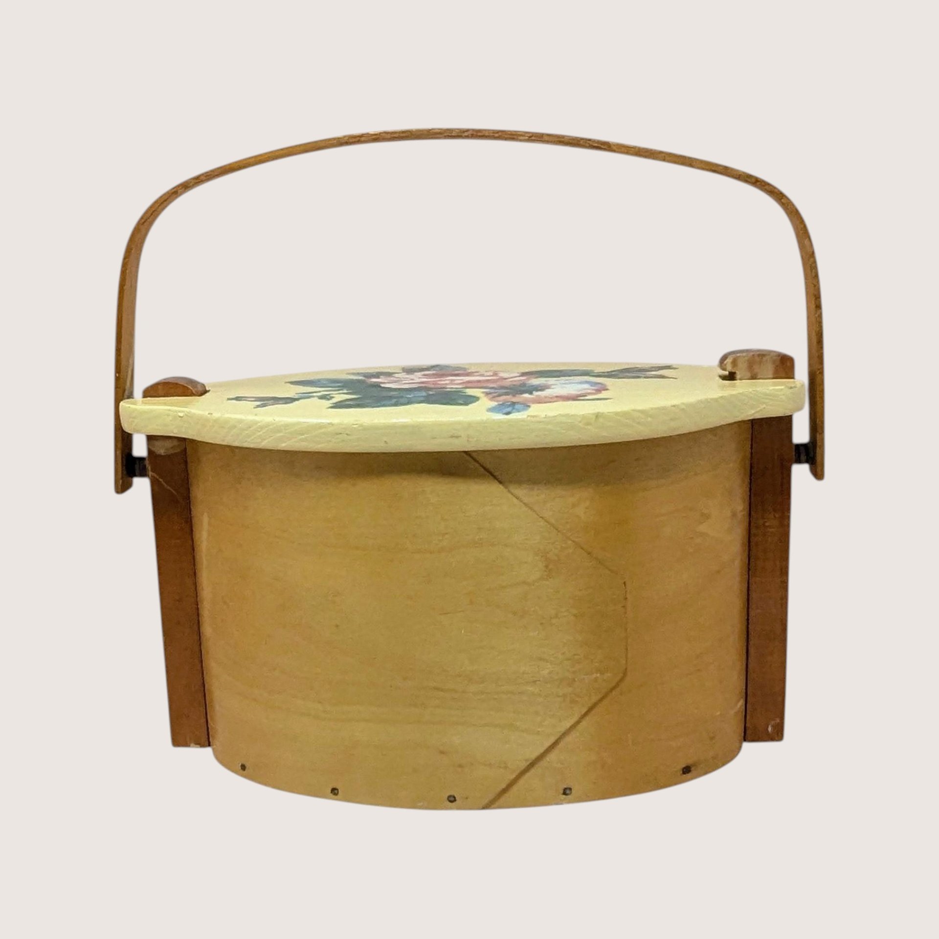 Mid Century Putney Basketville Wooden Floral Lidded Basket
