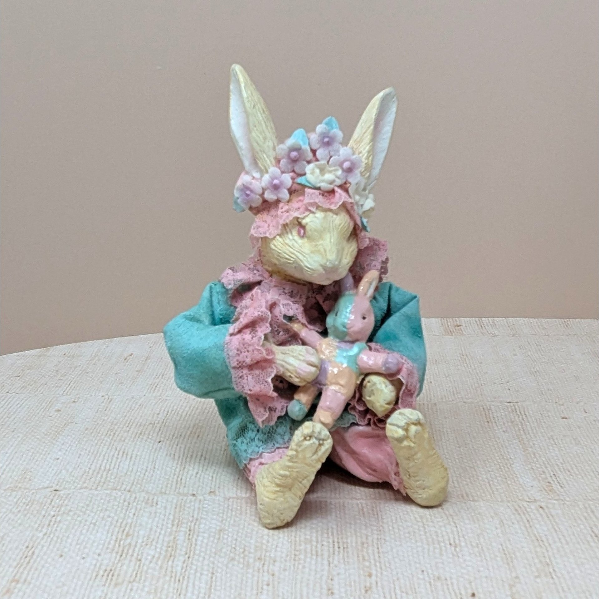 Vintage Silvestri Bedtime Bunny Pair – Spring Fabric-Mache Figures