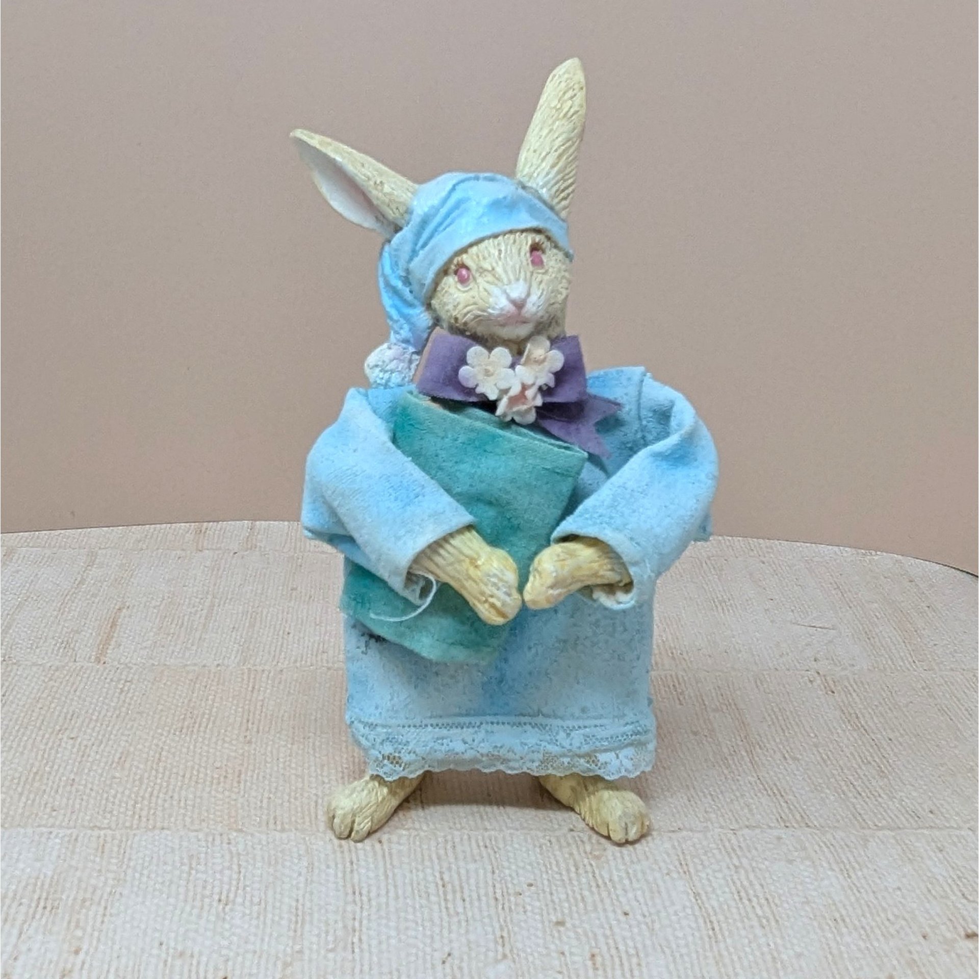 Vintage Silvestri Bedtime Bunny Pair – Spring Fabric-Mache Figures