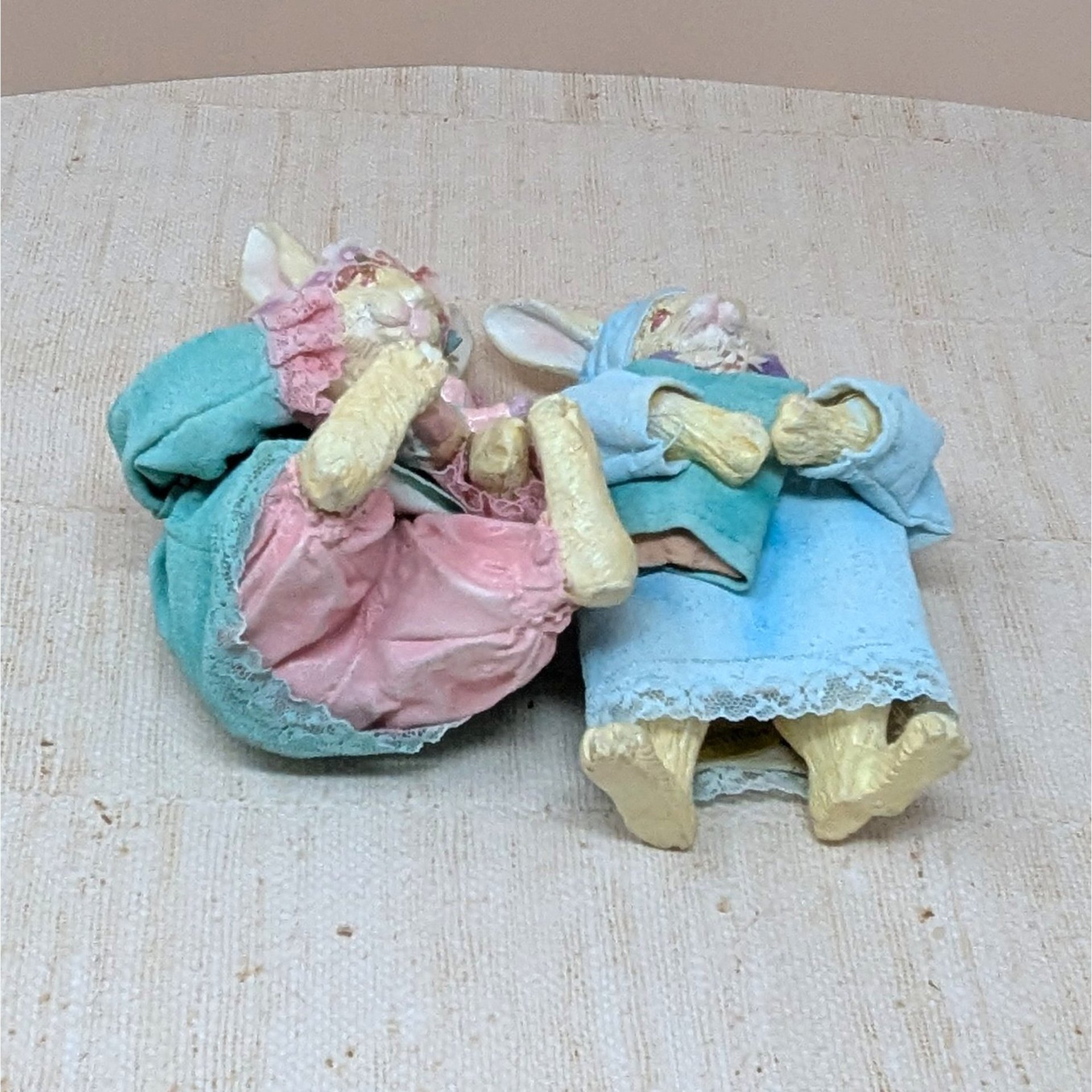 Vintage Silvestri Bedtime Bunny Pair – Spring Fabric-Mache Figures