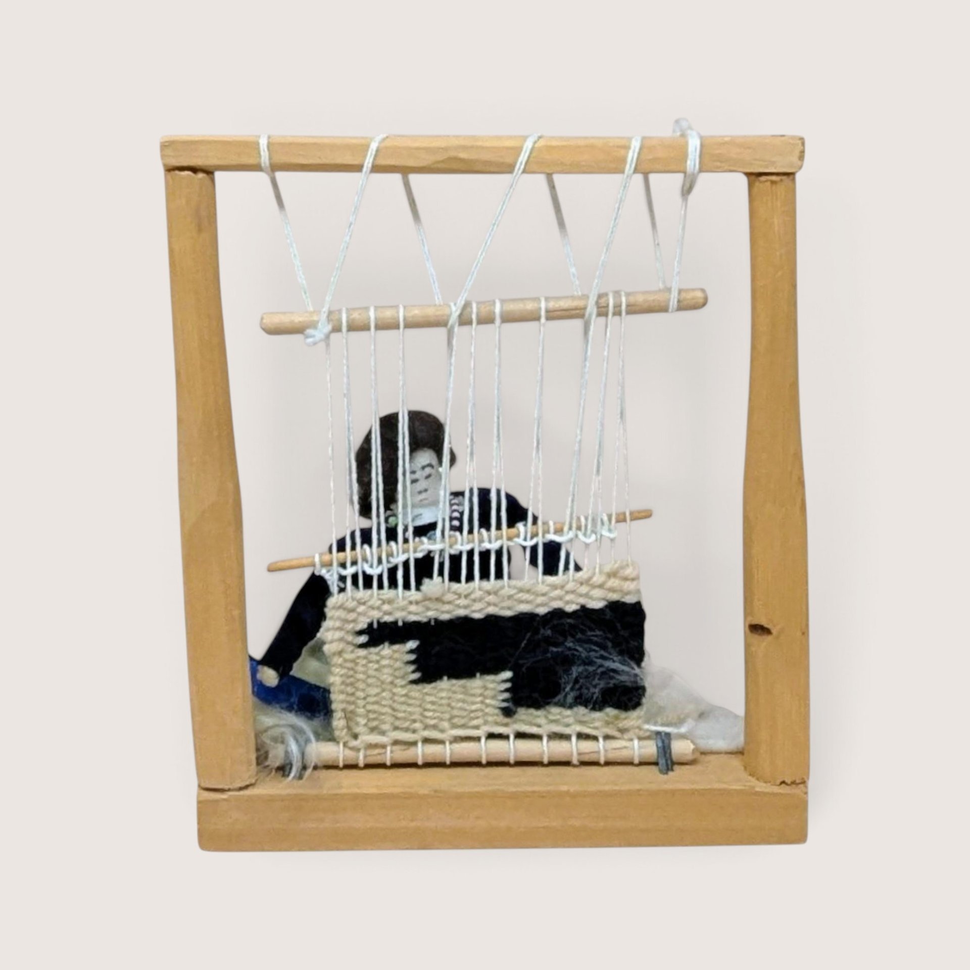 Mid Century Native American Handmade Weaver Figurine with Loom