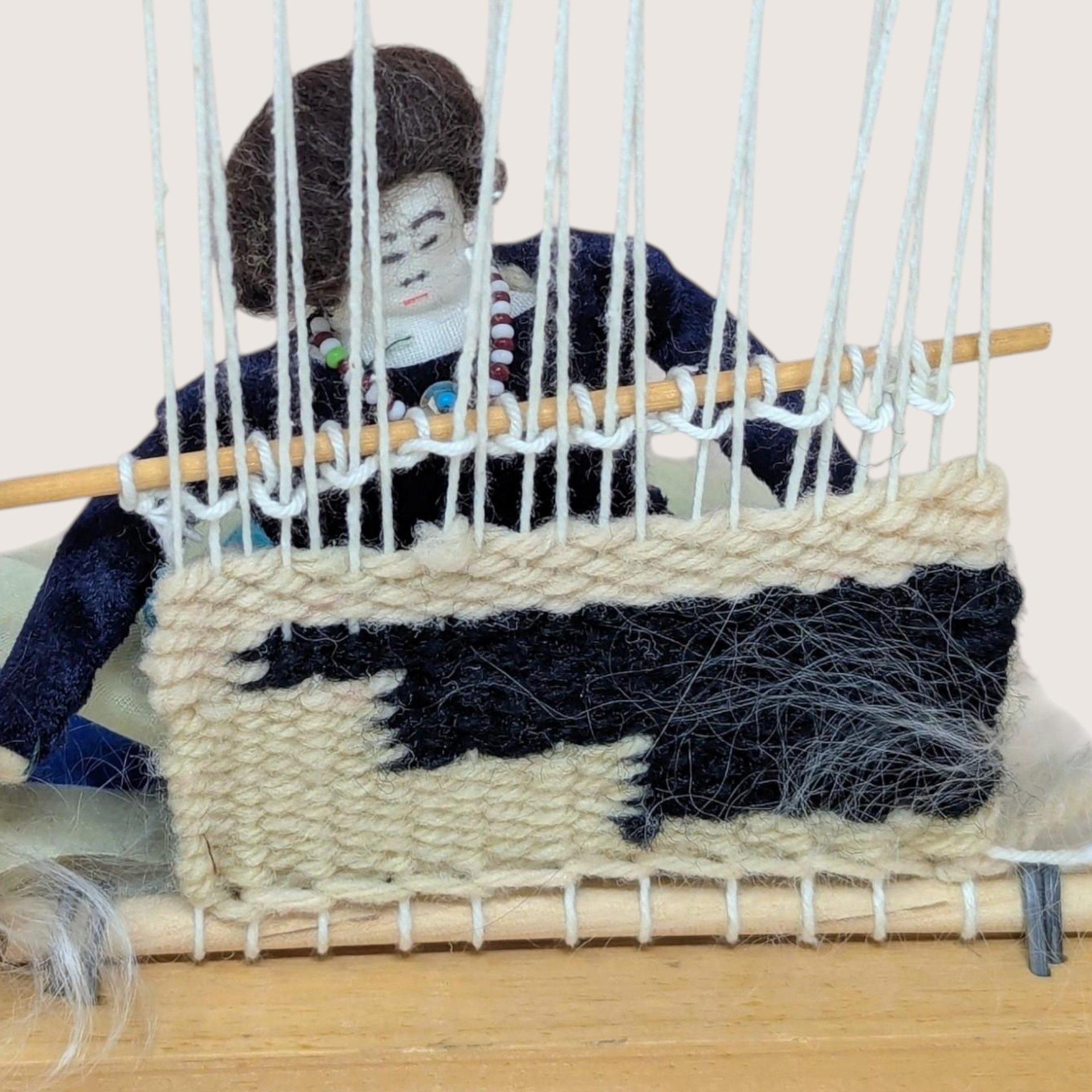 Mid Century Native American Handmade Weaver Figurine with Loom