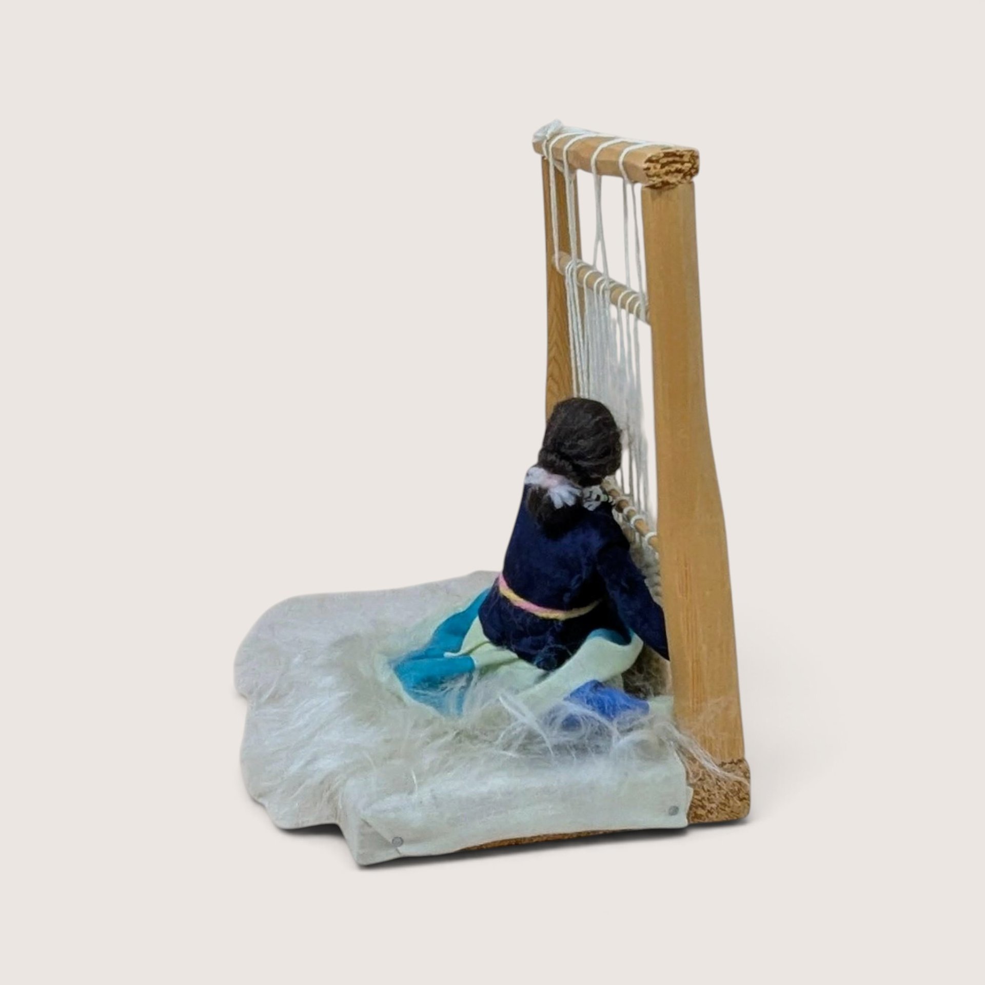 Mid Century Native American Handmade Weaver Figurine with Loom