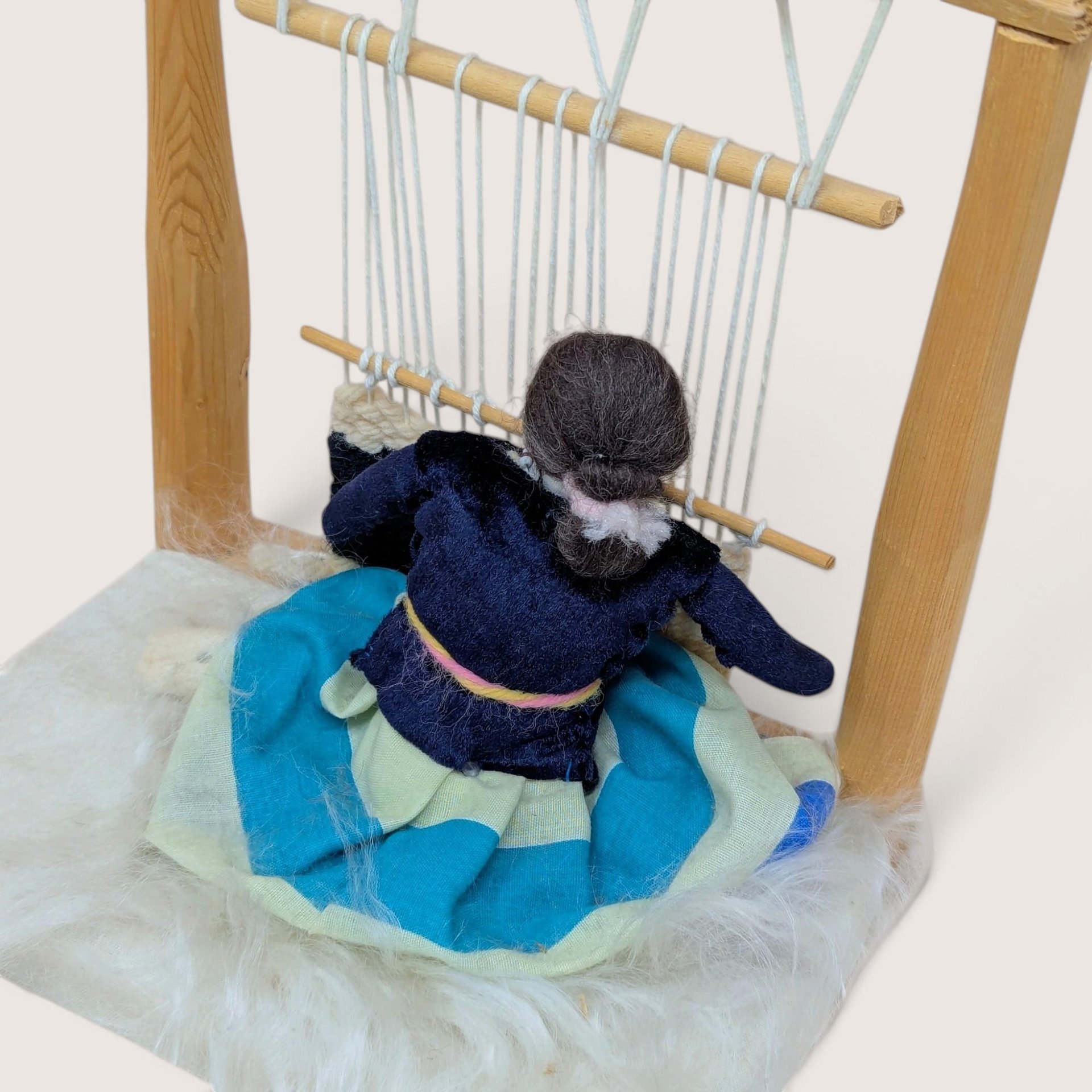 Mid Century Native American Handmade Weaver Figurine with Loom
