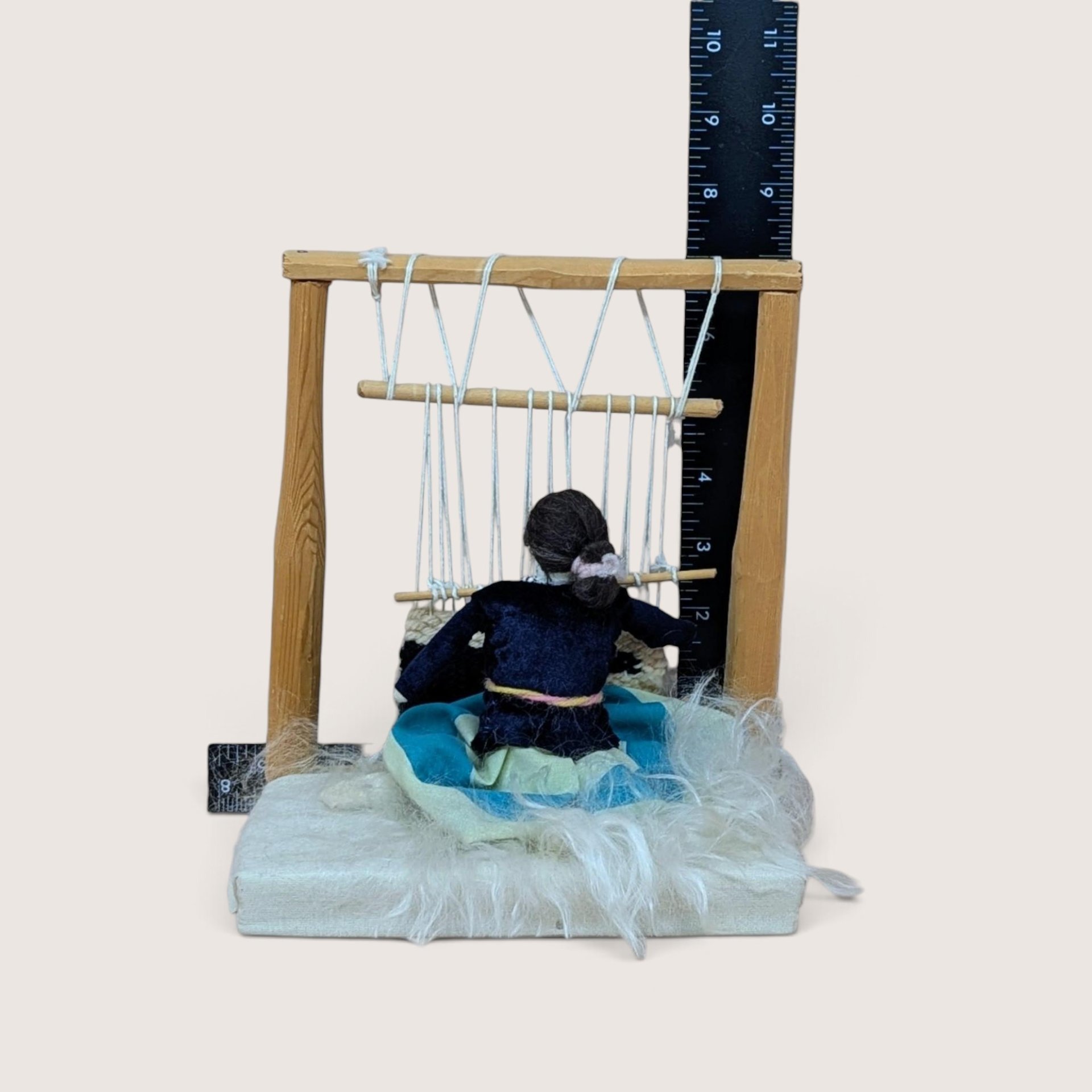 Mid Century Native American Handmade Weaver Figurine with Loom