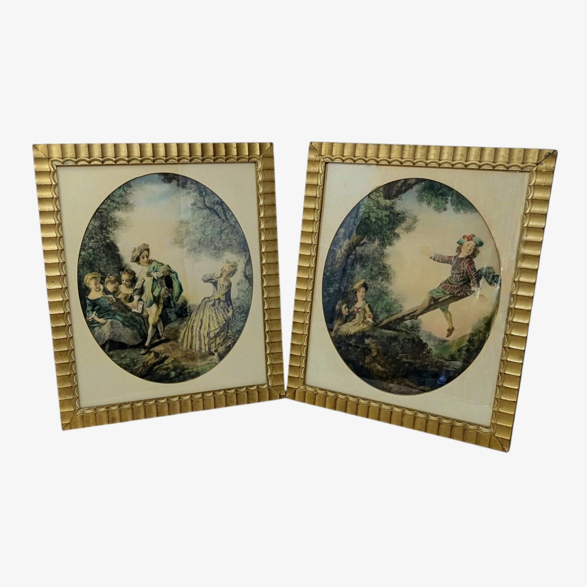 1940s Nicolas Lancret Framed Seesaw & Dropping Hankie Prints