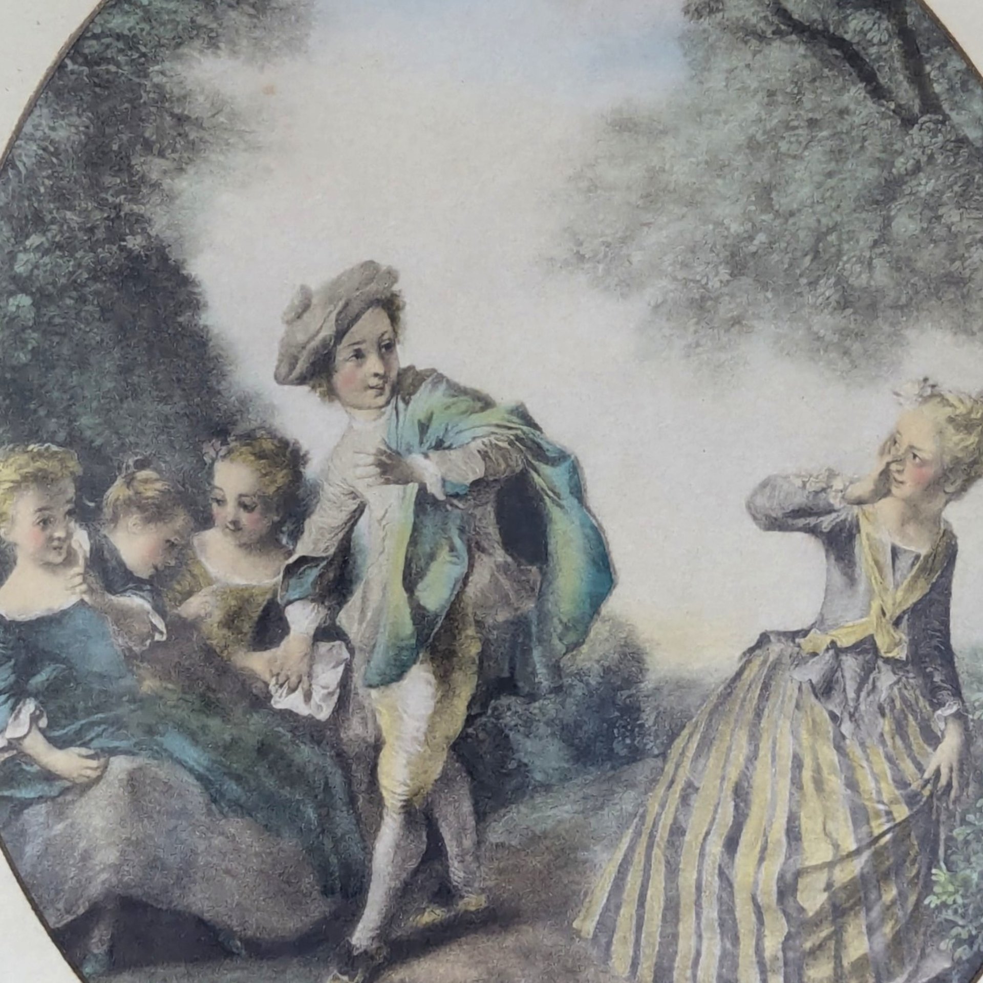 1940s Nicolas Lancret Framed Prints – Vintage Seesaw & Dropping Hankie Set 12x14