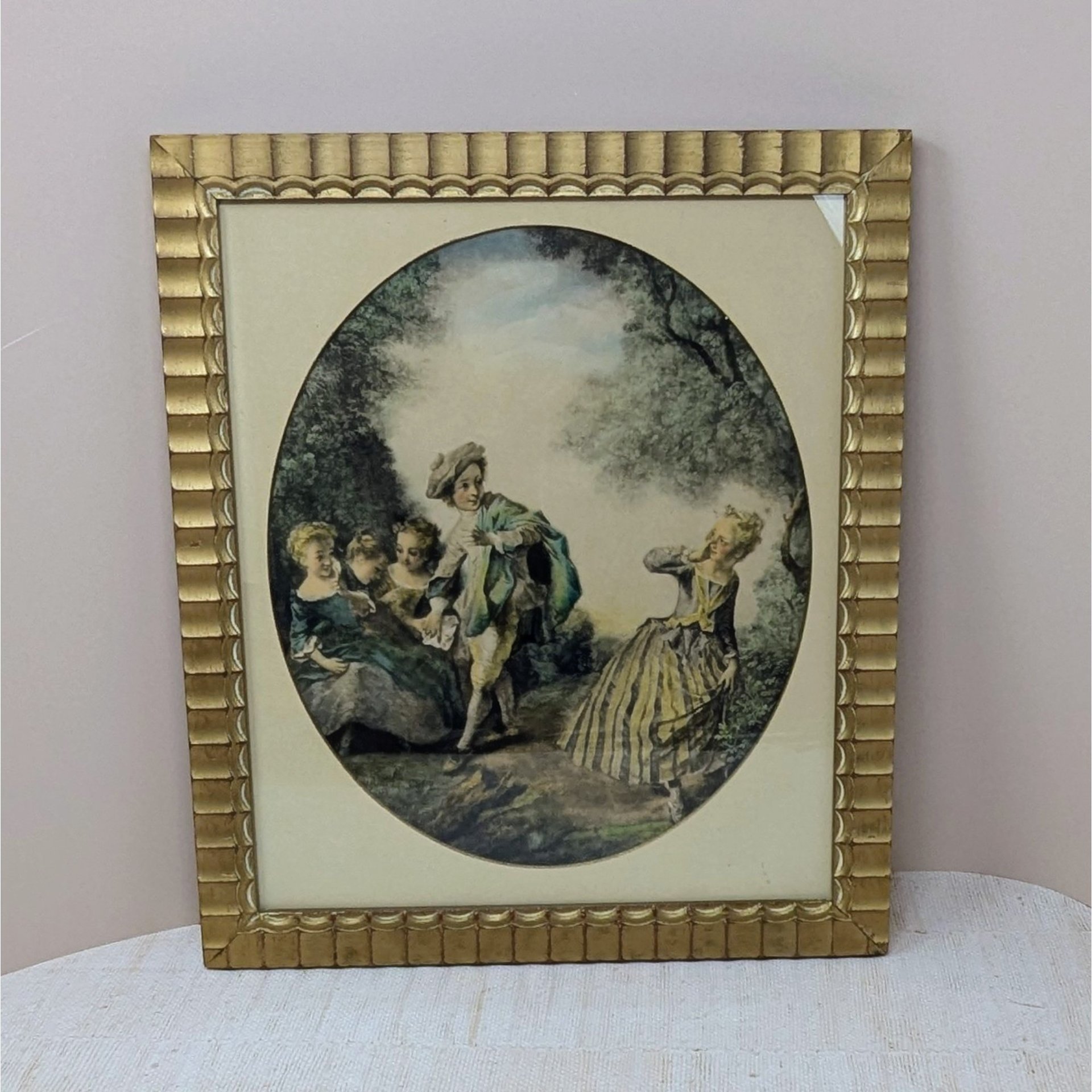 1940s Nicolas Lancret Framed Seesaw & Dropping Hankie Prints
