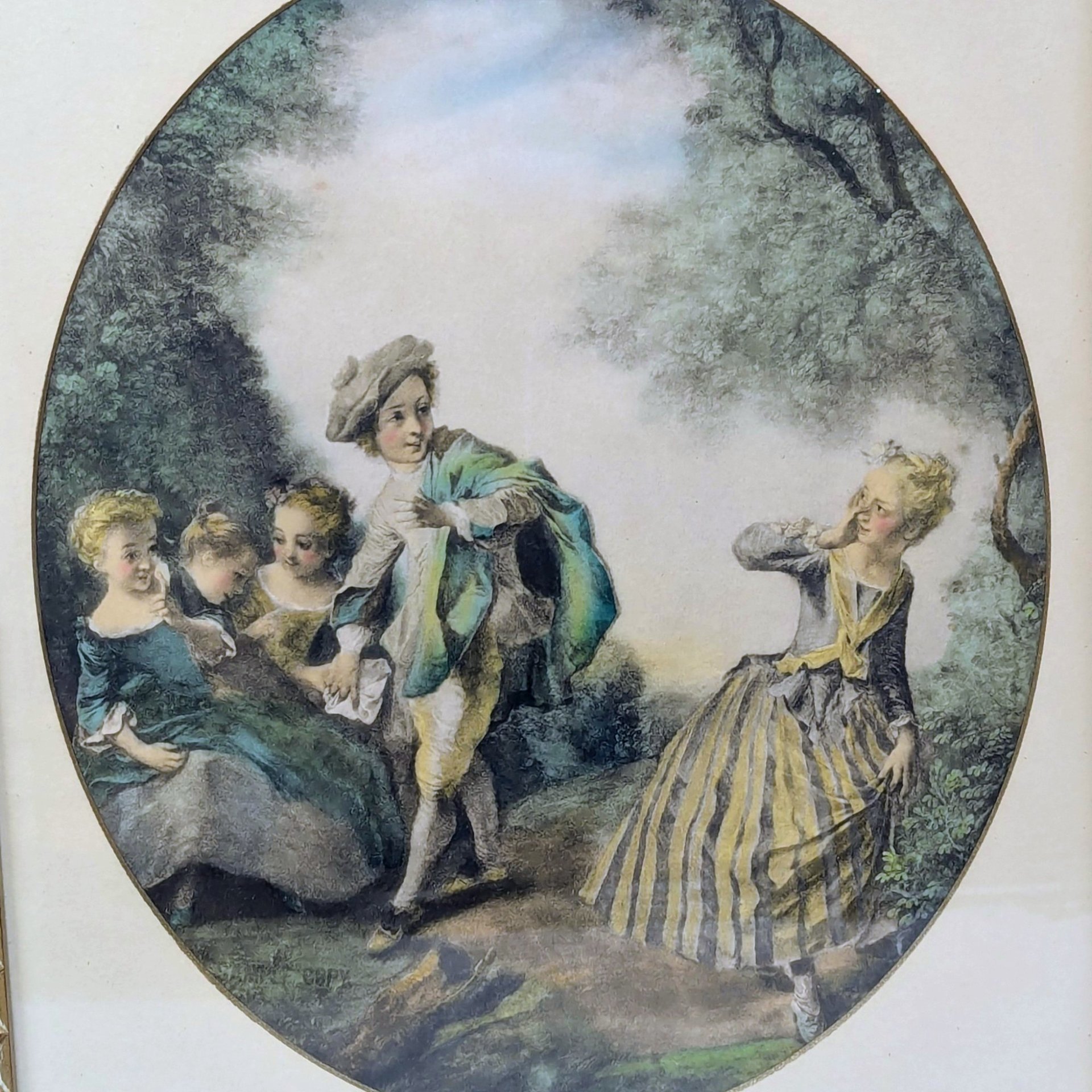 1940s Nicolas Lancret Framed Seesaw & Dropping Hankie Prints