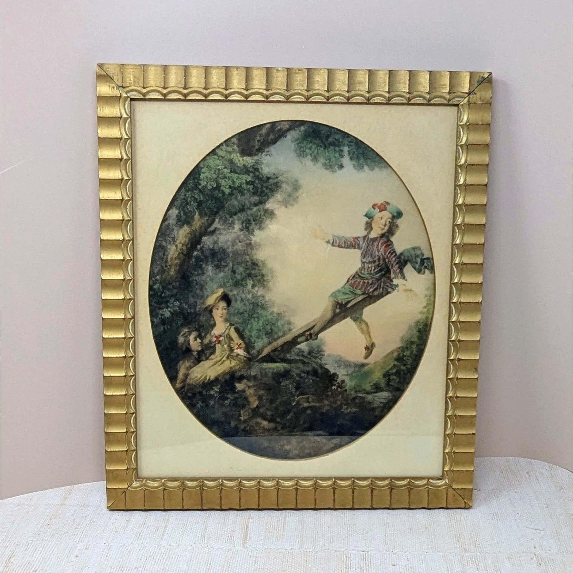 1940s Nicolas Lancret Framed Seesaw & Dropping Hankie Prints